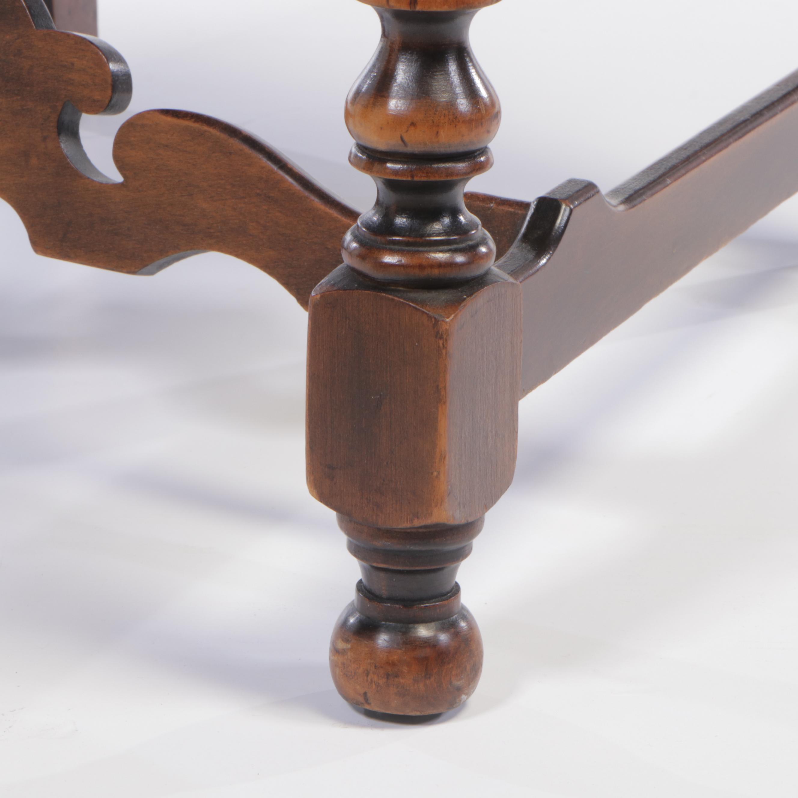 Jacobean Style Walnut and Custom-Upholstered Vanity Chair, circa 1930