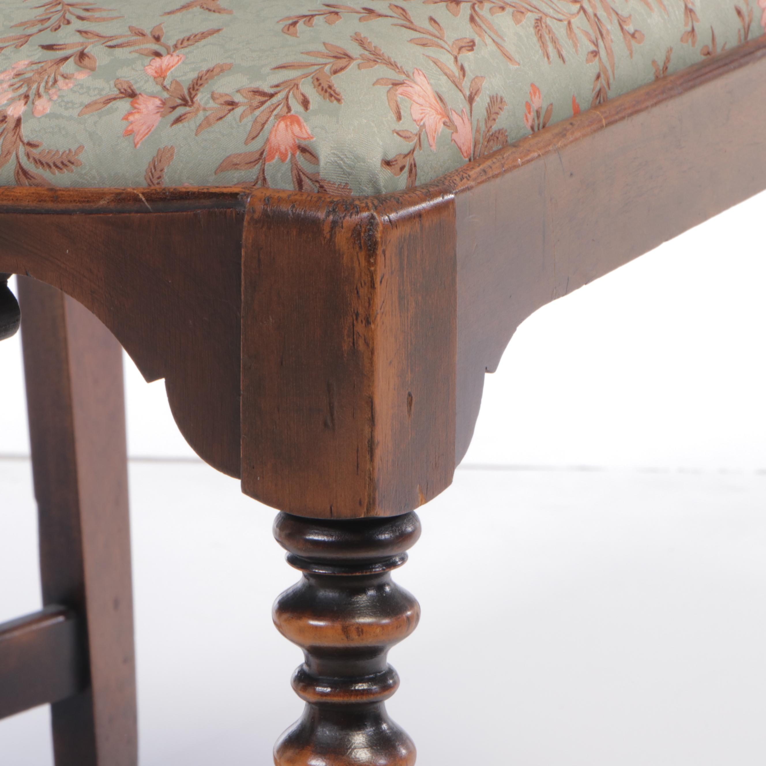 Jacobean Style Walnut and Custom-Upholstered Vanity Chair, circa 1930