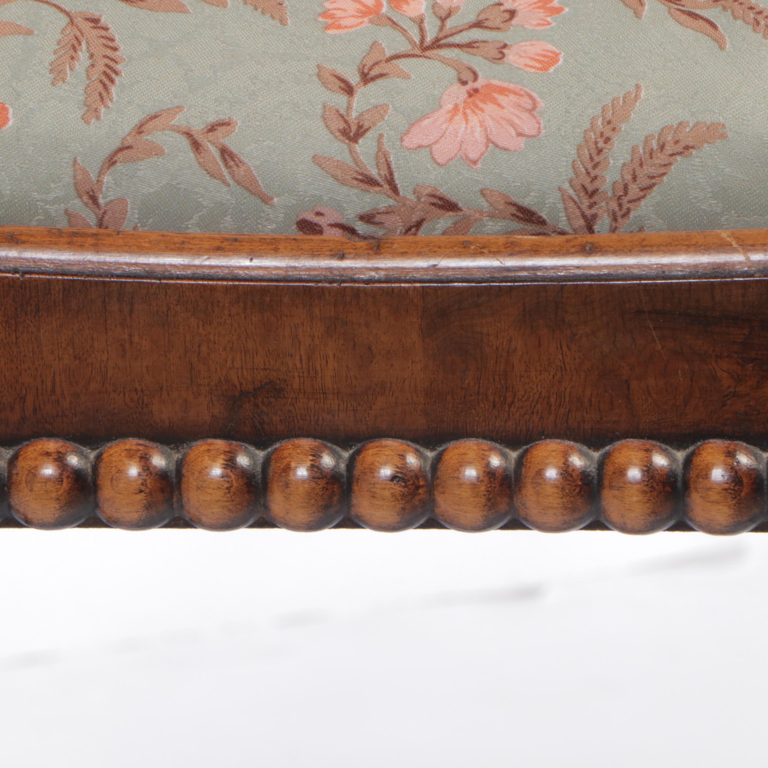 Jacobean Style Walnut and Custom-Upholstered Vanity Chair, circa 1930