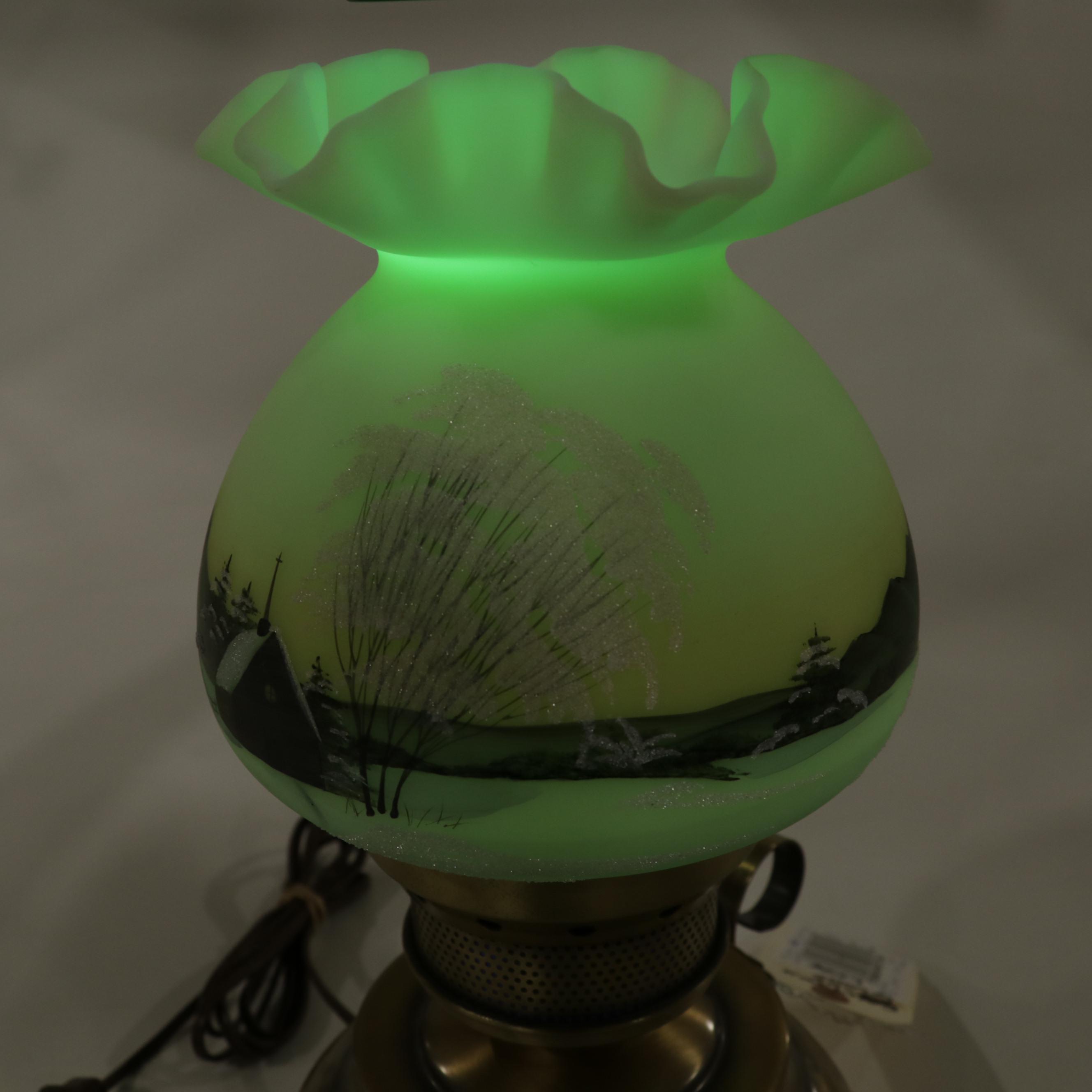 Fenton Hand-Painted Signed Custard Glass Boudoir Lamp, 1978