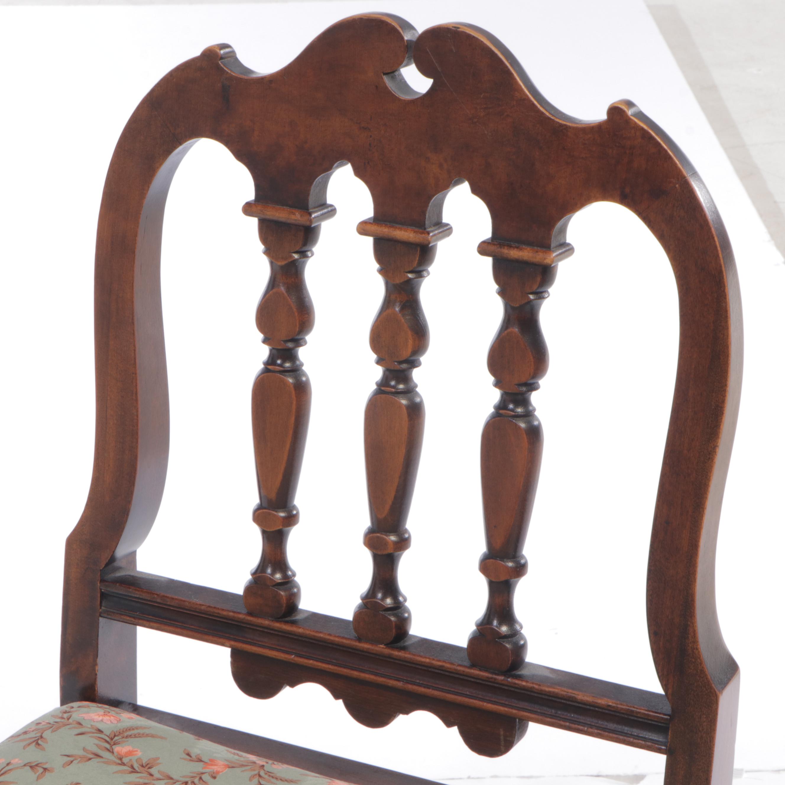 Jacobean Style Walnut and Custom-Upholstered Vanity Chair, circa 1930