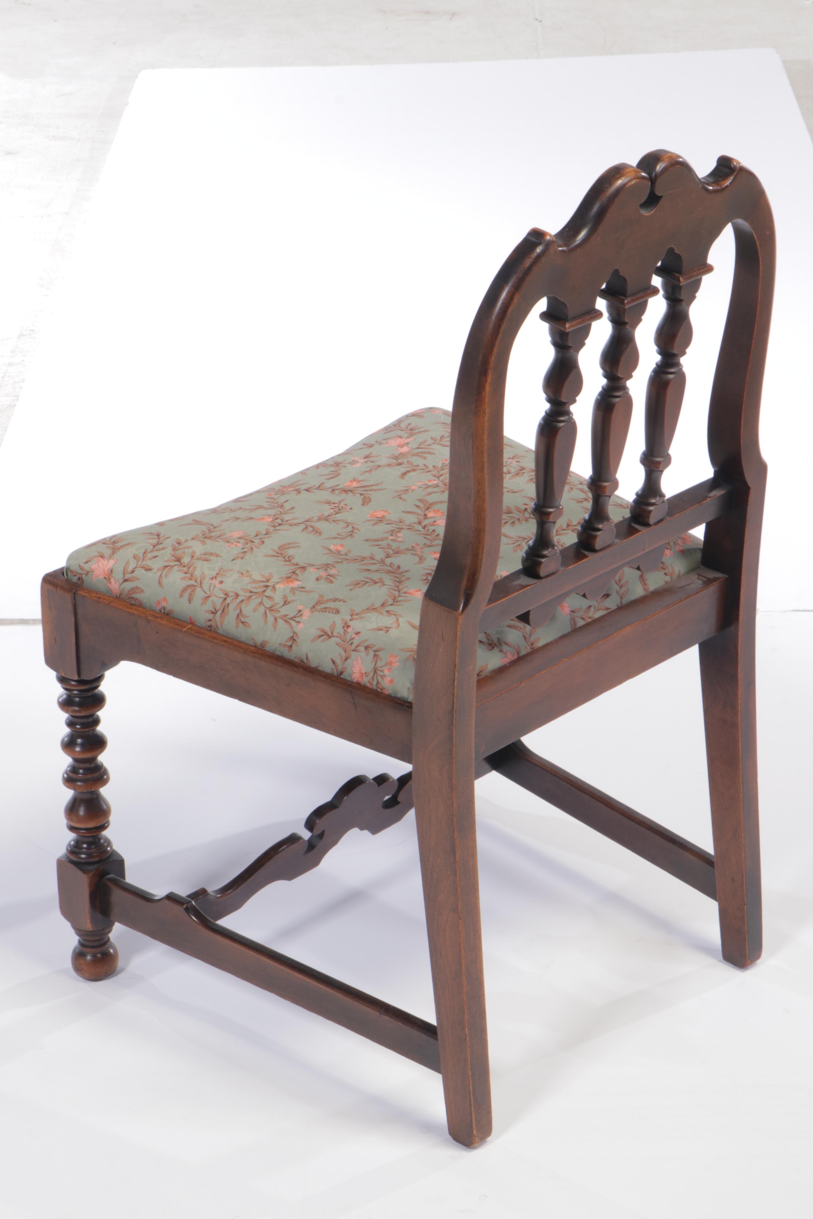Jacobean Style Walnut and Custom-Upholstered Vanity Chair, circa 1930