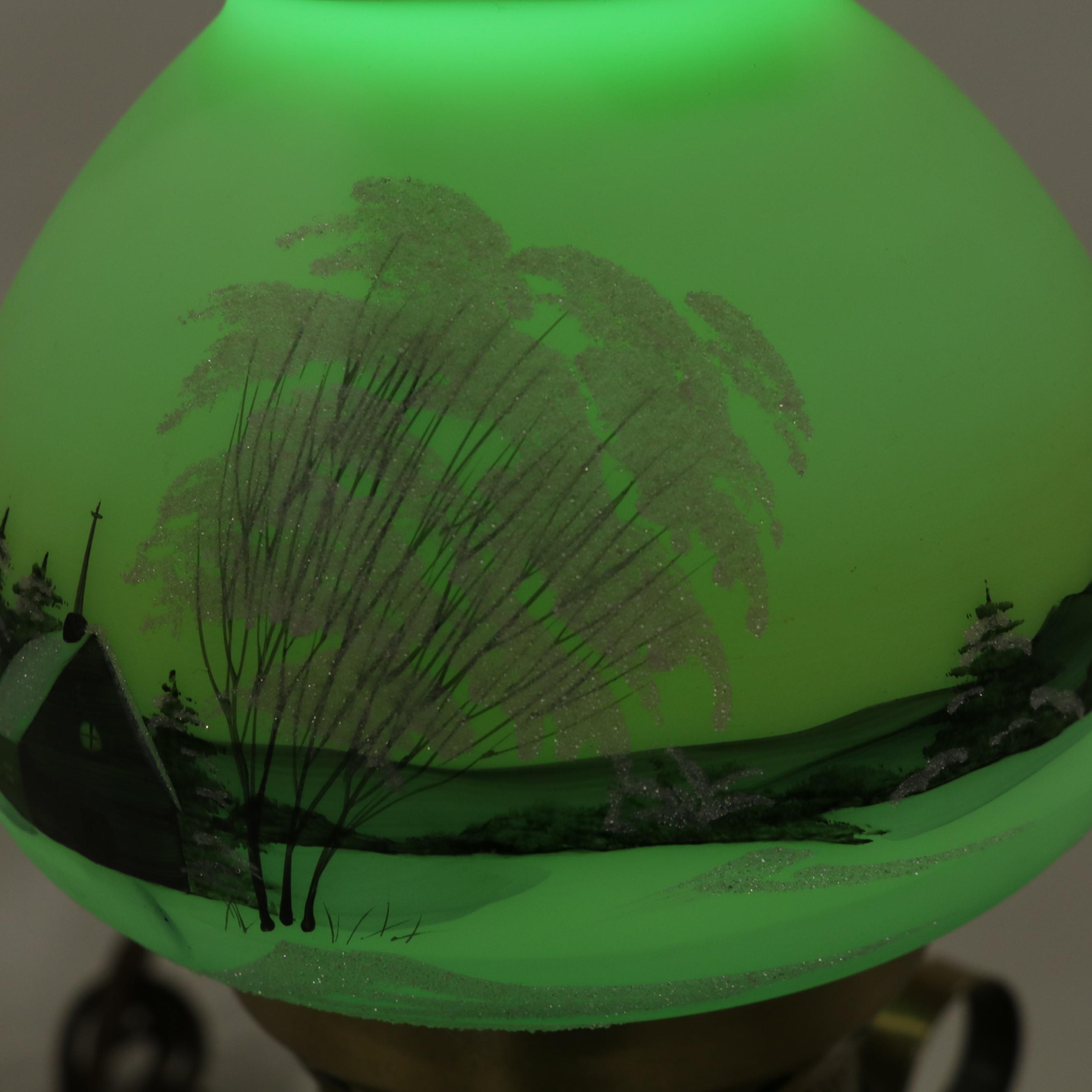 Fenton Hand-Painted Signed Custard Glass Boudoir Lamp, 1978