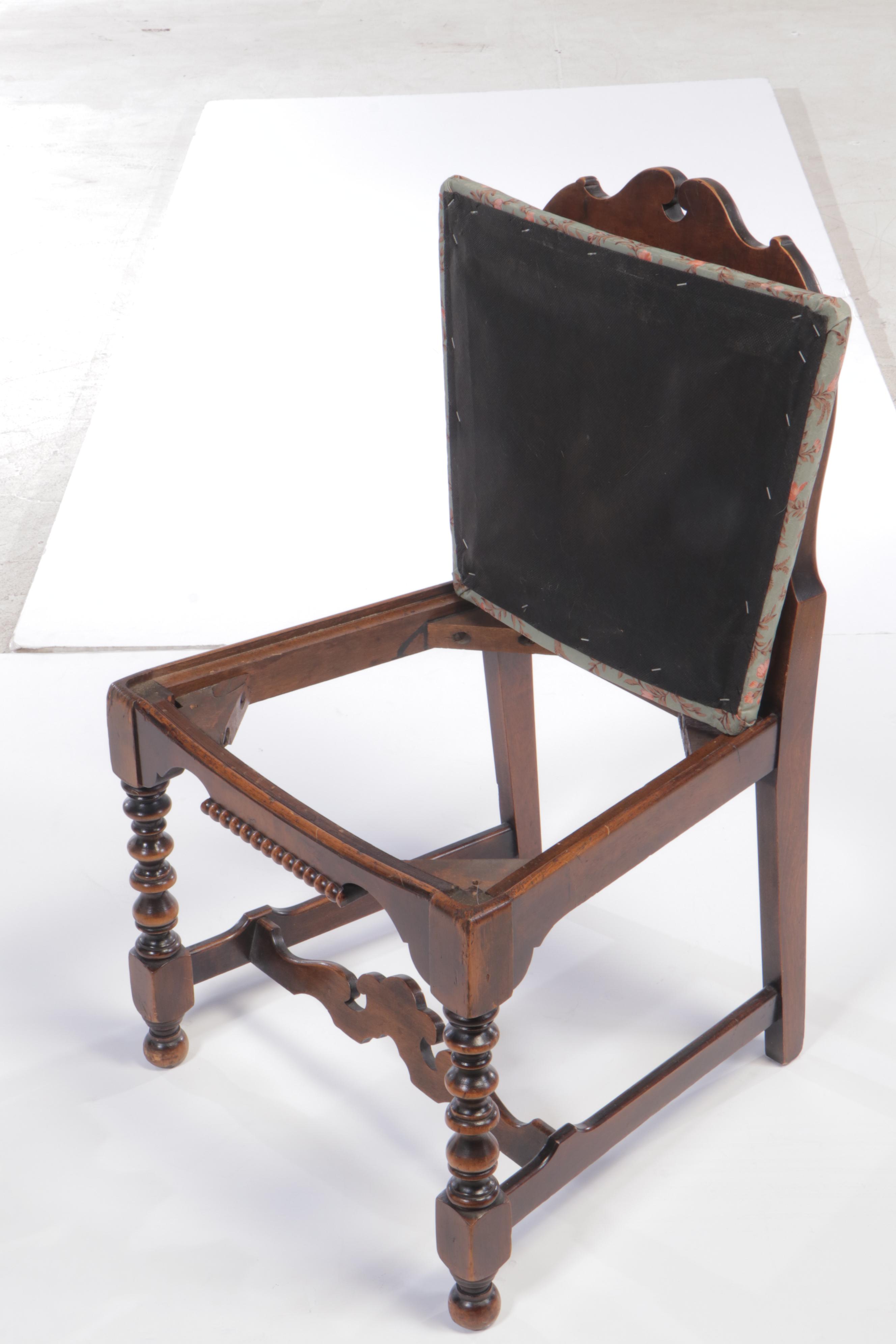 Jacobean Style Walnut and Custom-Upholstered Vanity Chair, circa 1930