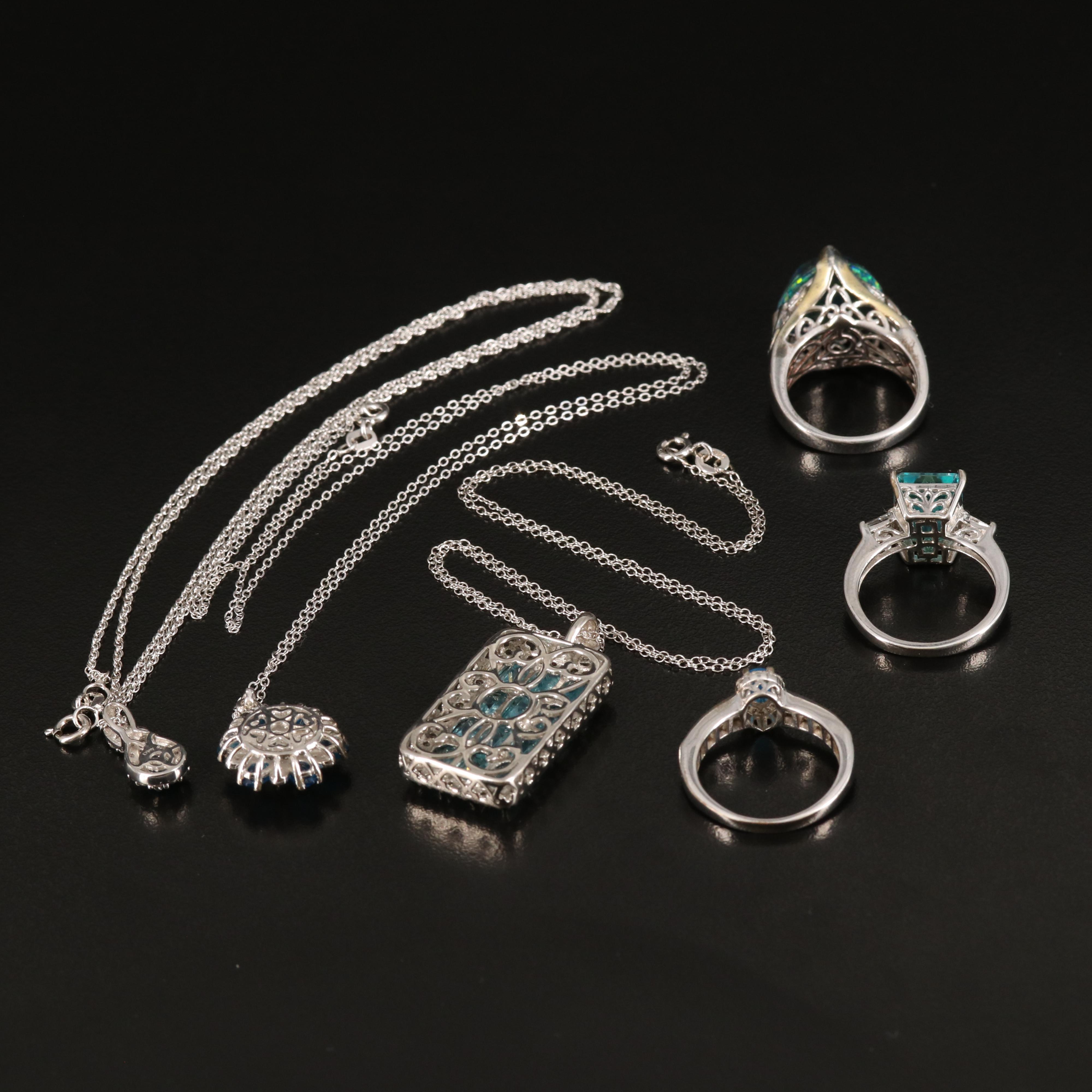 Quartz Opal Doublet, Apatite and Zircon Featured in Sterling Necklaces and Rings