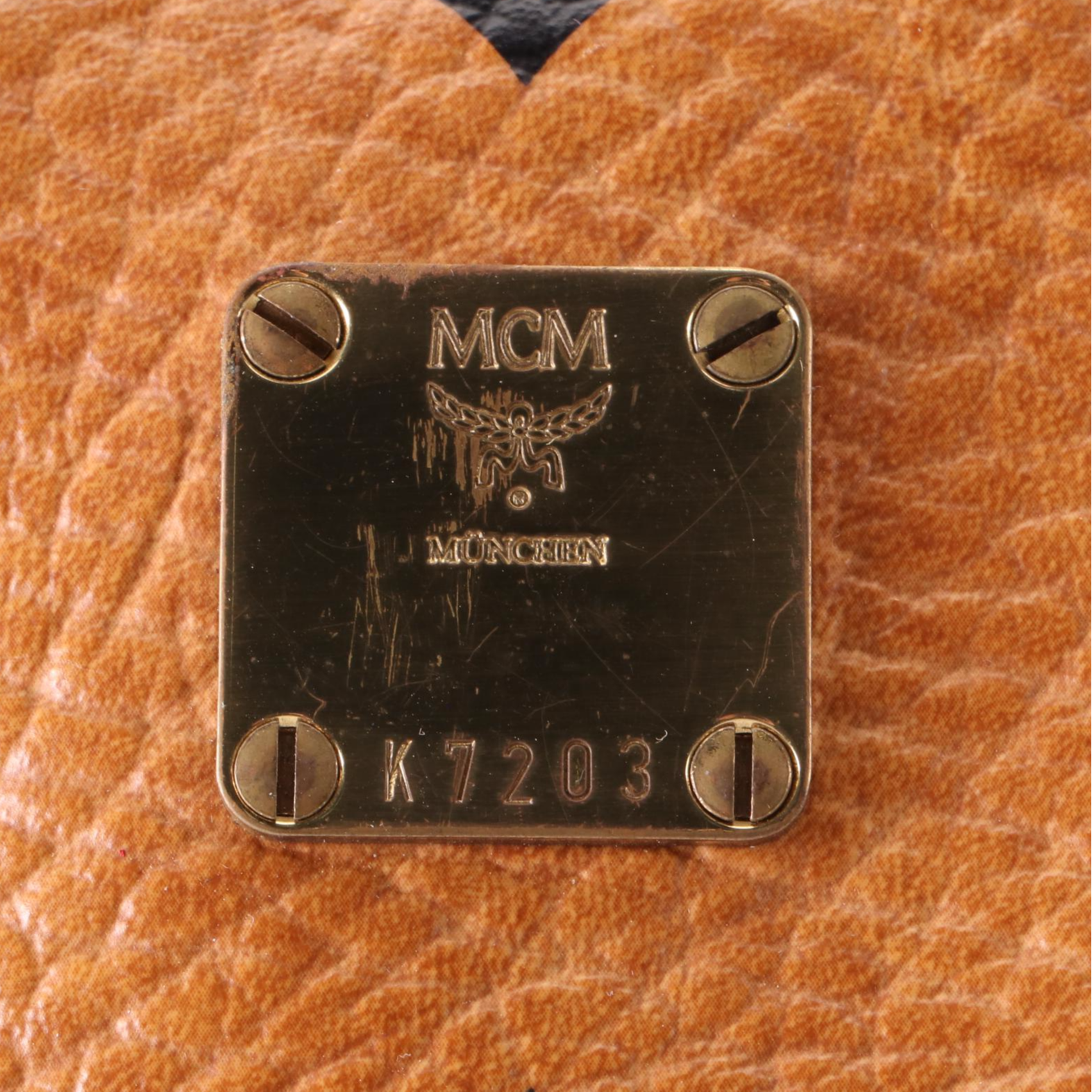 MCM Small Boston Bag in Cognac Monogram Visetos Canvas and Leather