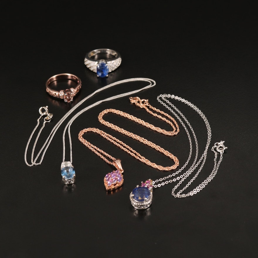 Sterling Pendant Necklaces and Rings Including Kyanite, Corundum and Zircon