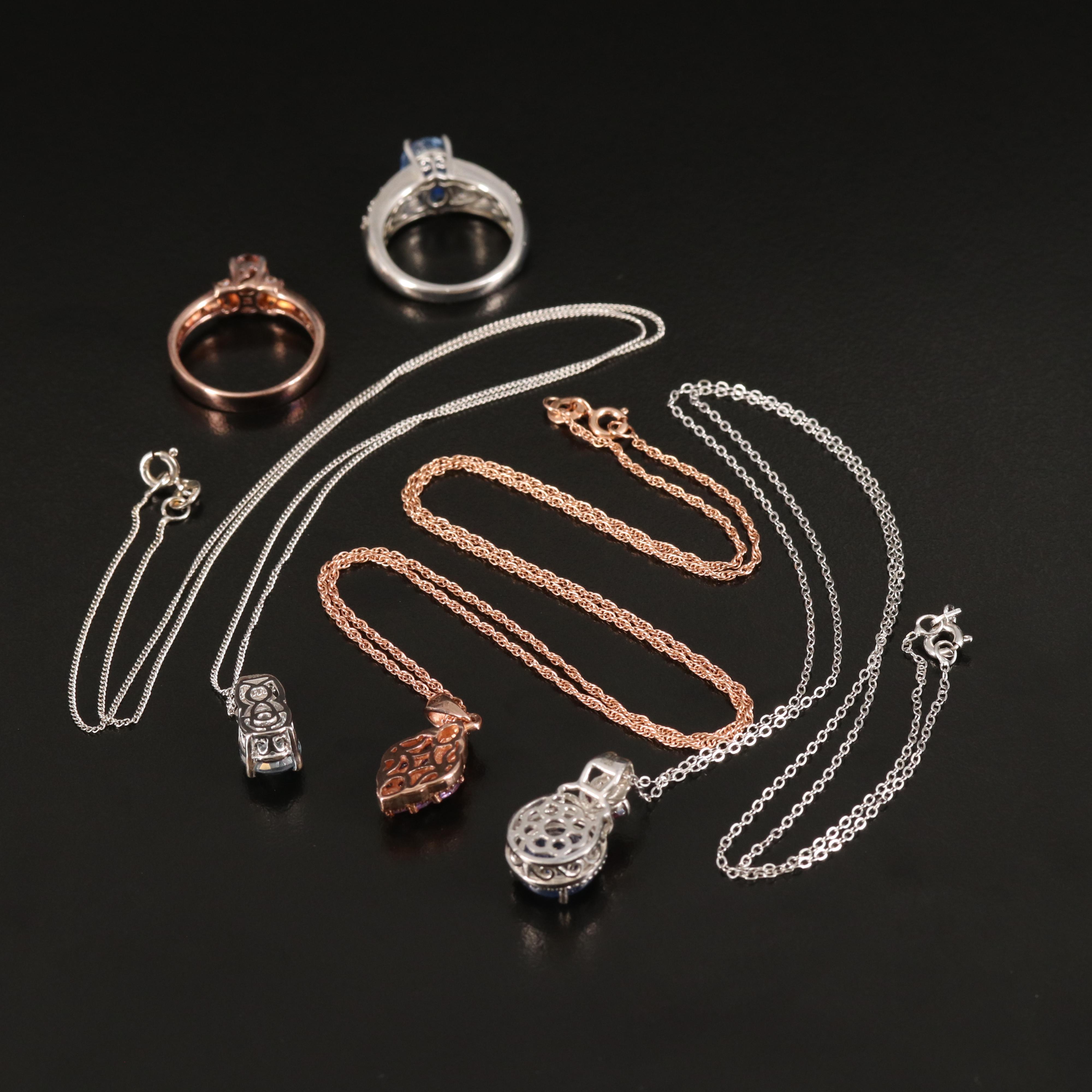 Sterling Pendant Necklaces and Rings Including Kyanite, Corundum and Zircon