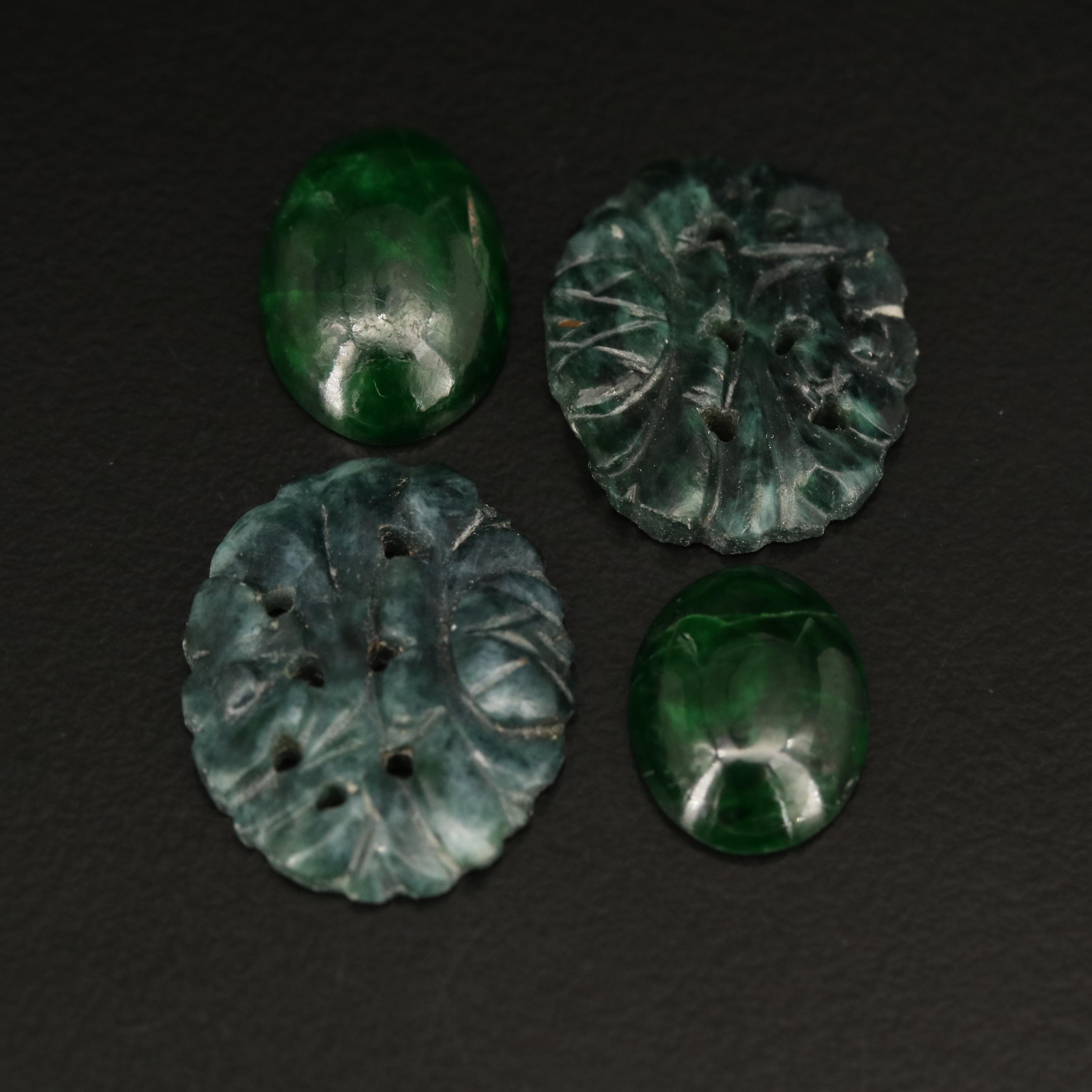 Loose Carved Oval and Oval Jadeite Cabochons