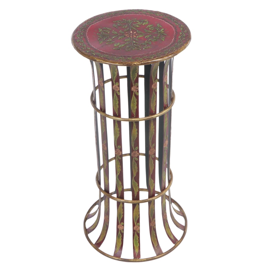 Paint-Decorated and Parcel-Gilt Metal Pedestal