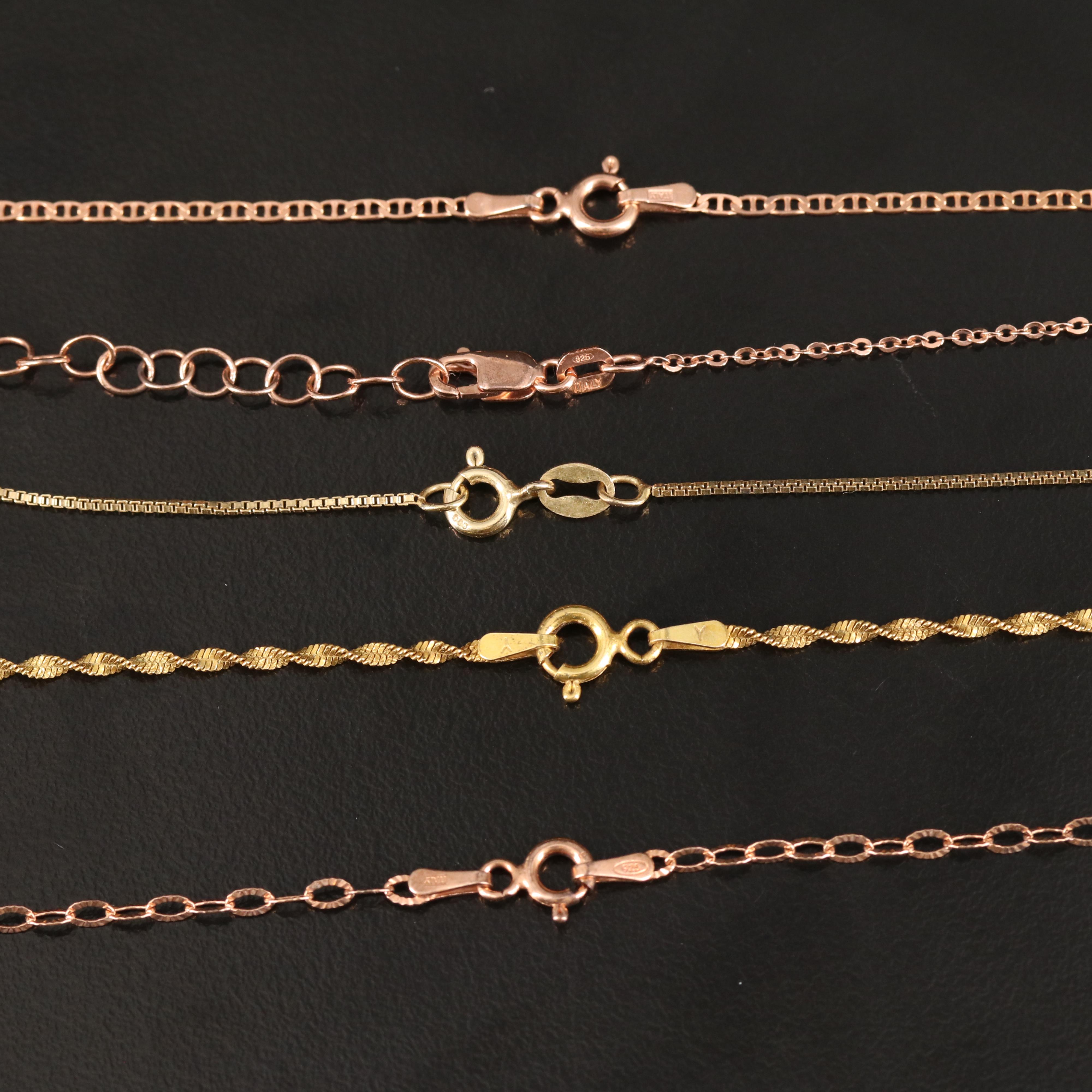 Italian Sterling Chain Necklaces Including Mariner and Braided Herringbone