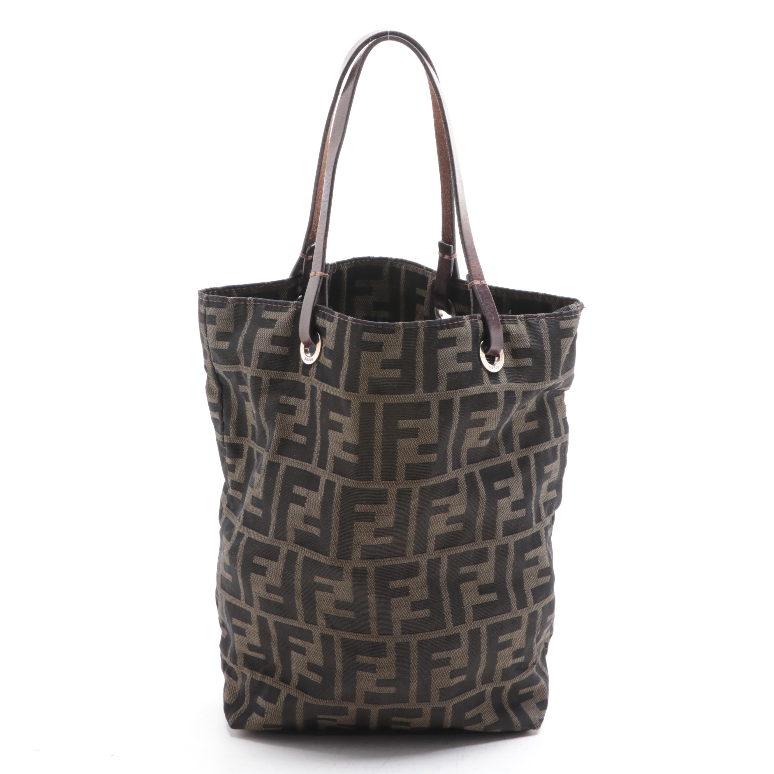Fendi Small Tote Bag in FF Zucca Jacquard Canvas and Leather