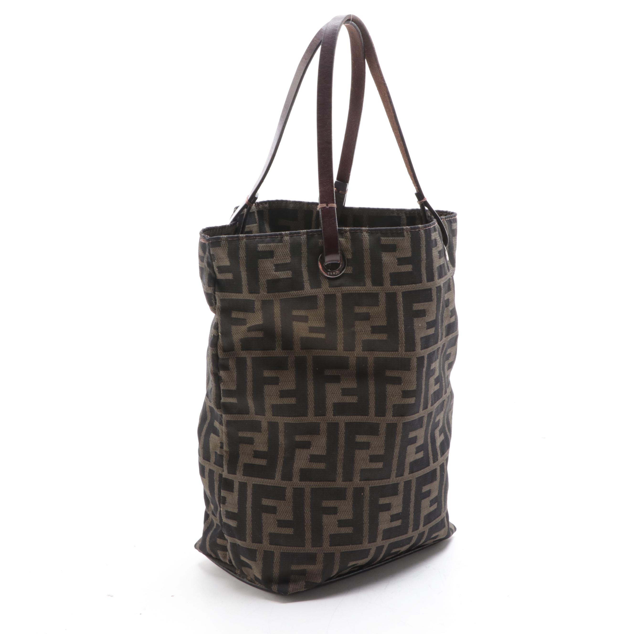 Fendi Small Tote Bag in FF Zucca Jacquard Canvas and Leather