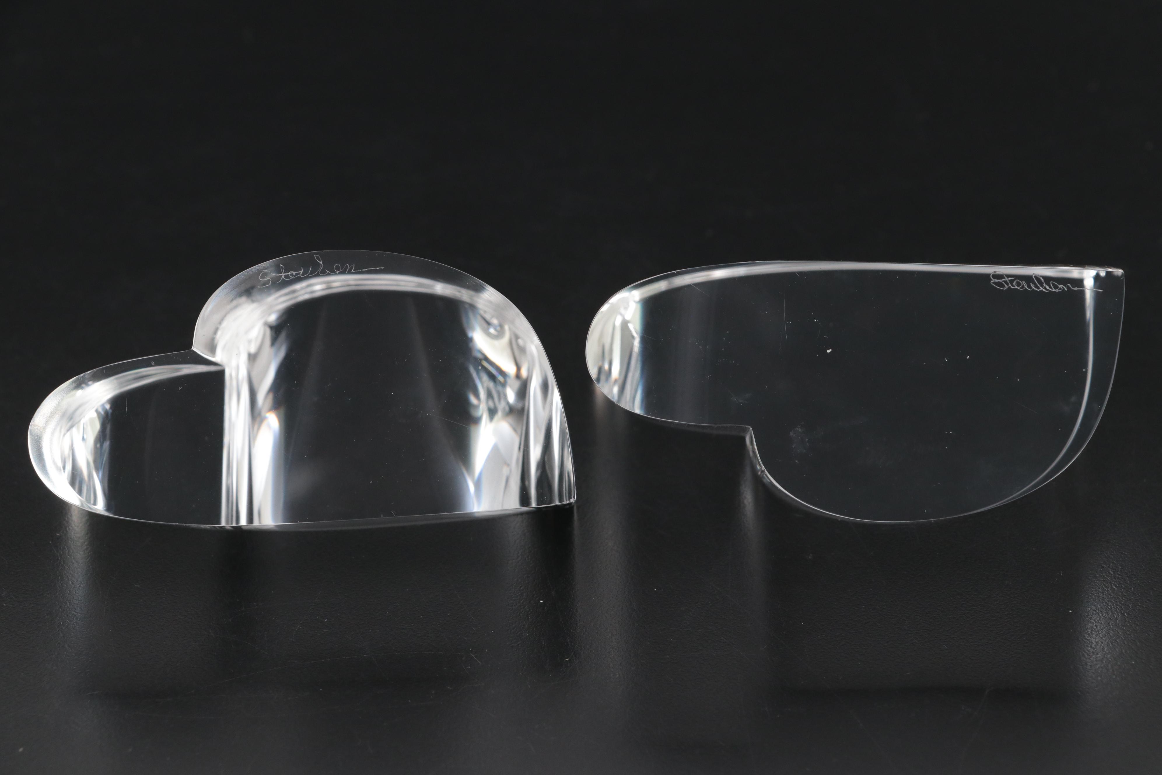 Steuben Art Glass "Heart Point Up" and "Heart Point Down" Paperweights