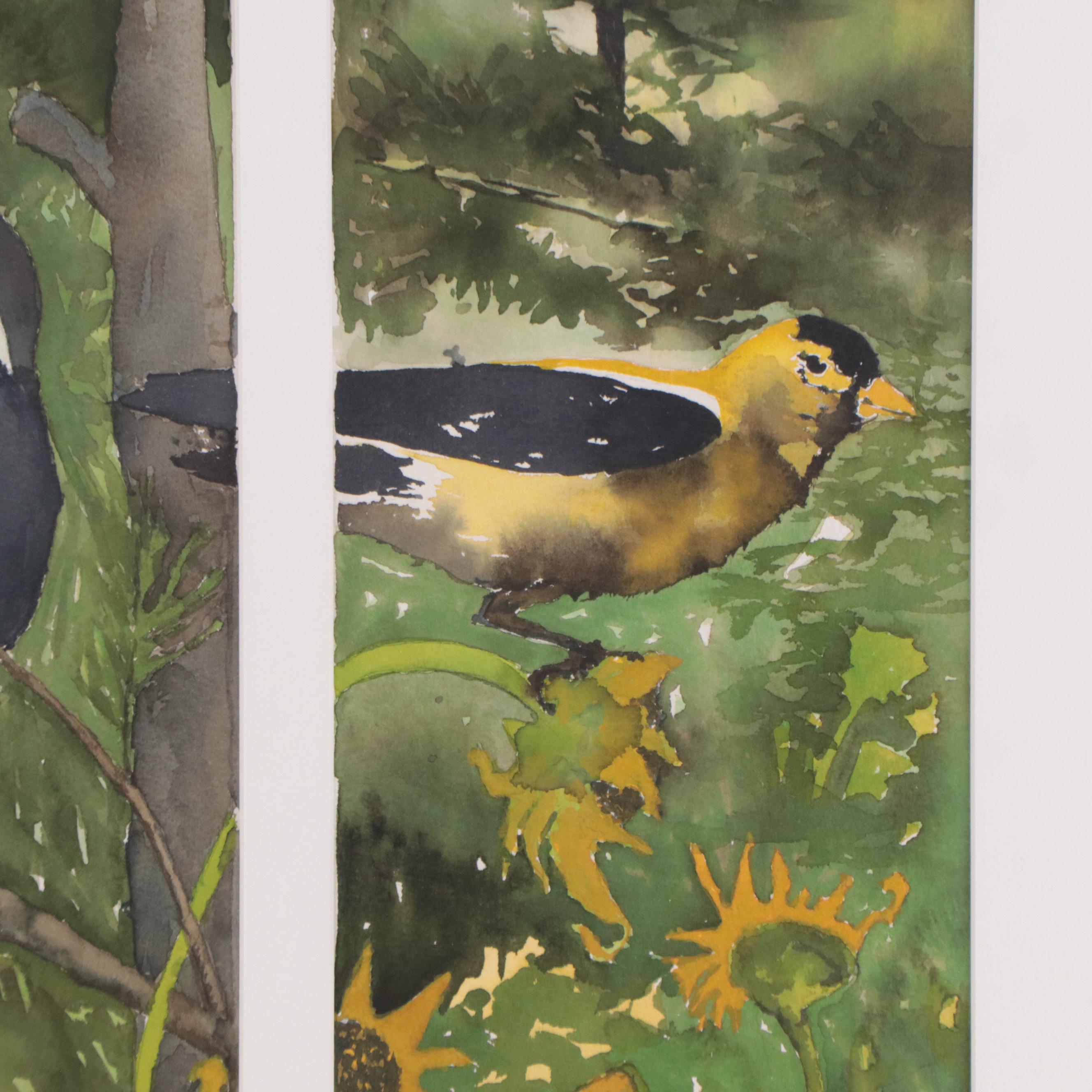 Susan Grier Watercolor Painting "Bird Watching," 21st Century