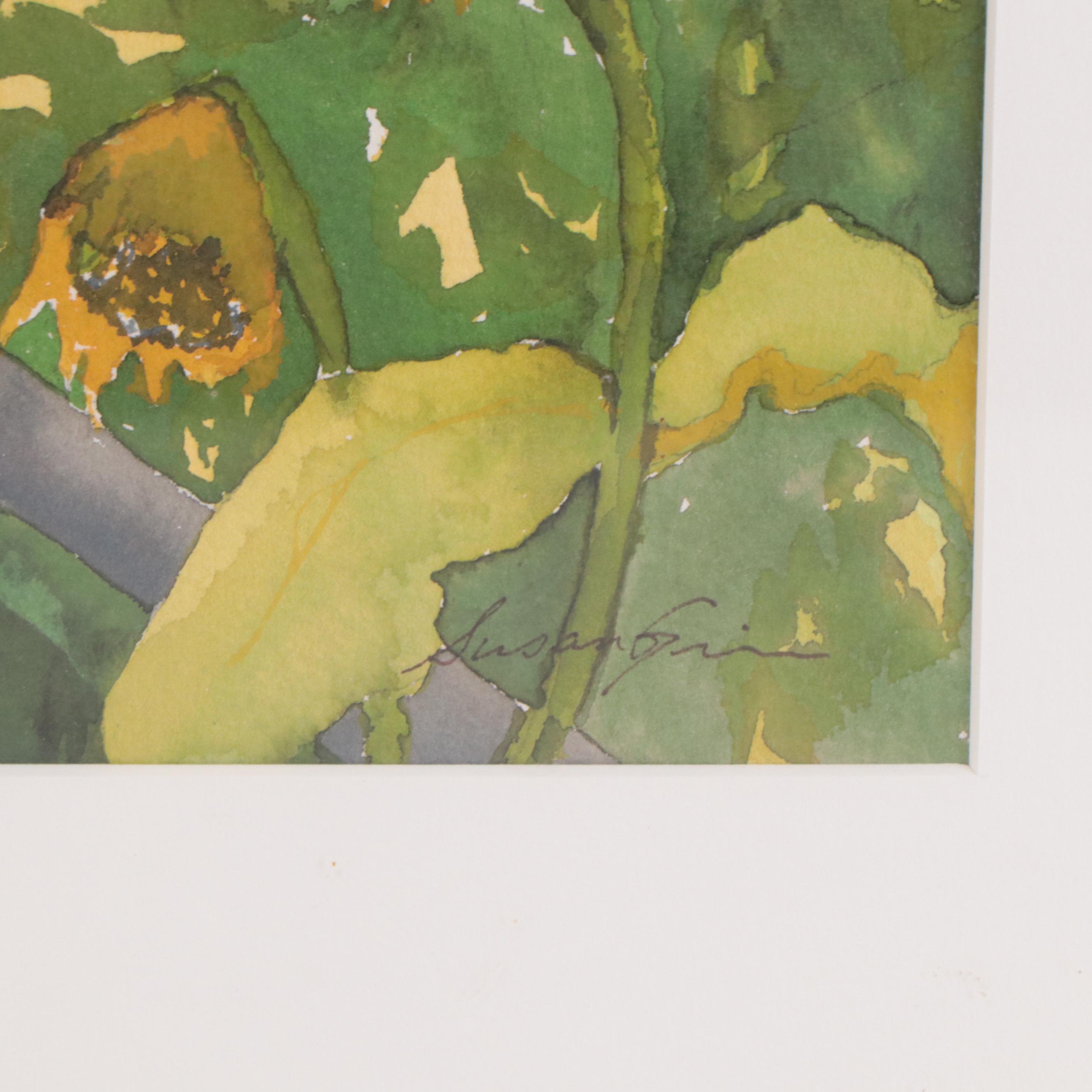 Susan Grier Watercolor Painting "Bird Watching," 21st Century