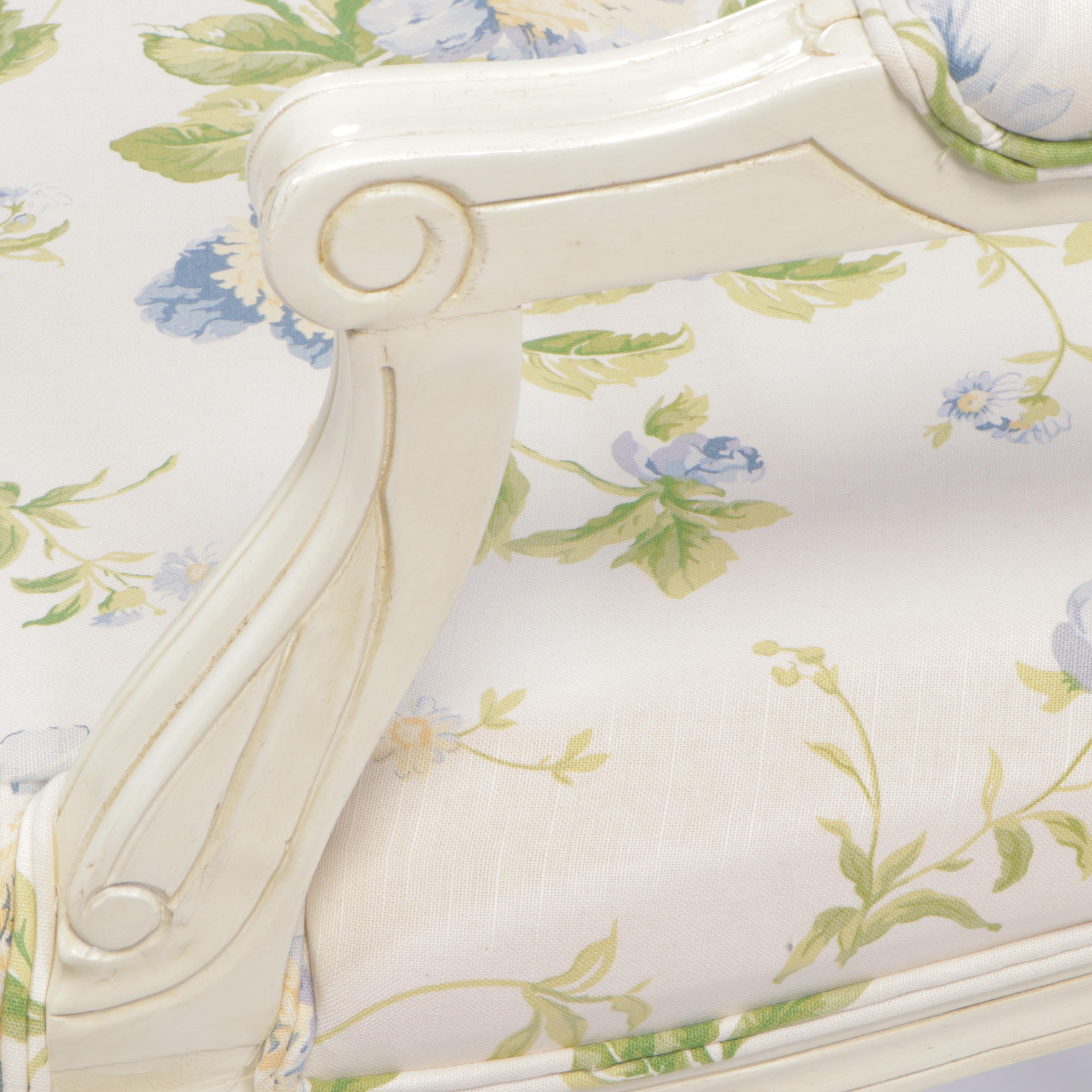 Louis XV Style Painted and Floral-Upholstered Fauteuil