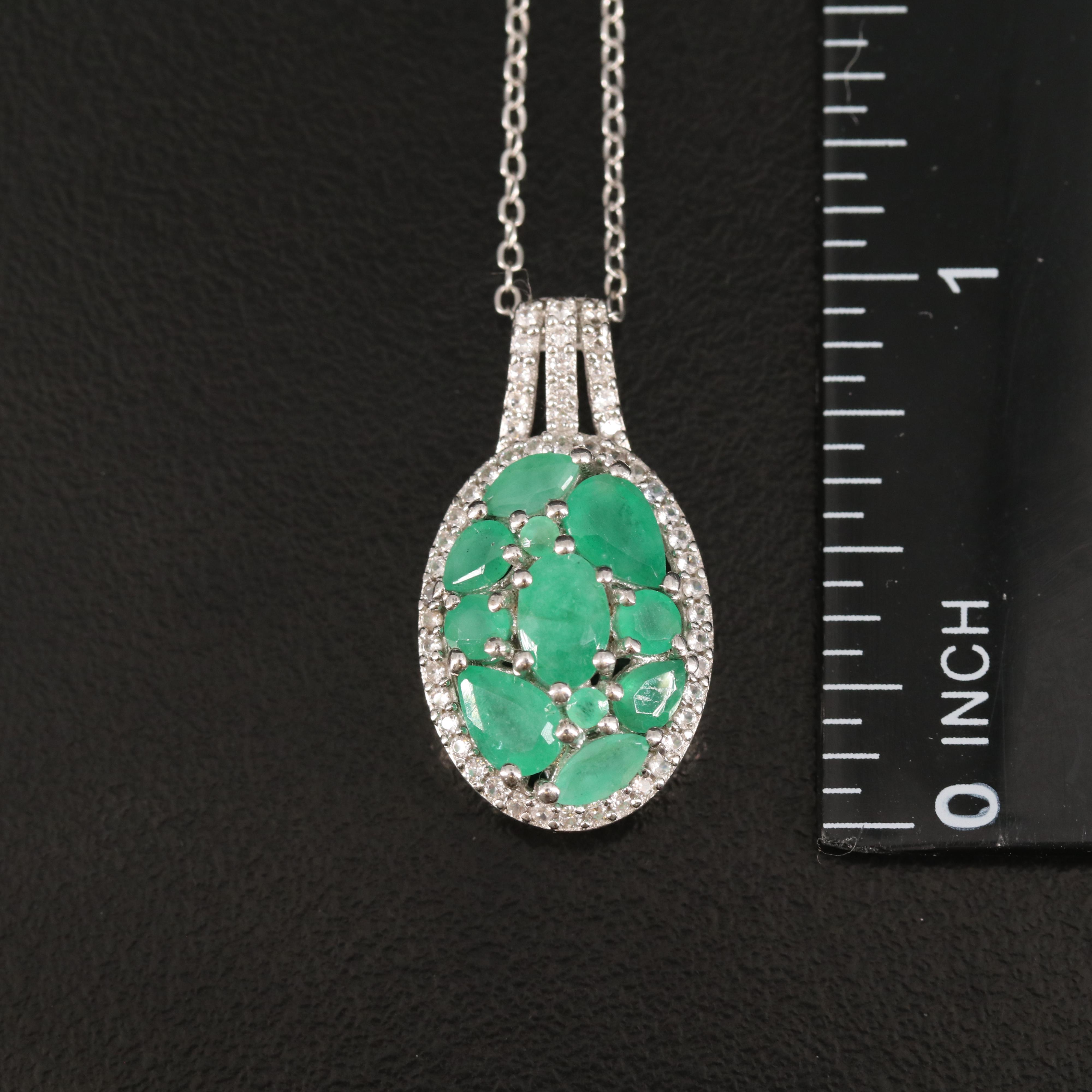 Sterling Ring and Pendant Necklace with Emerald and Zircon