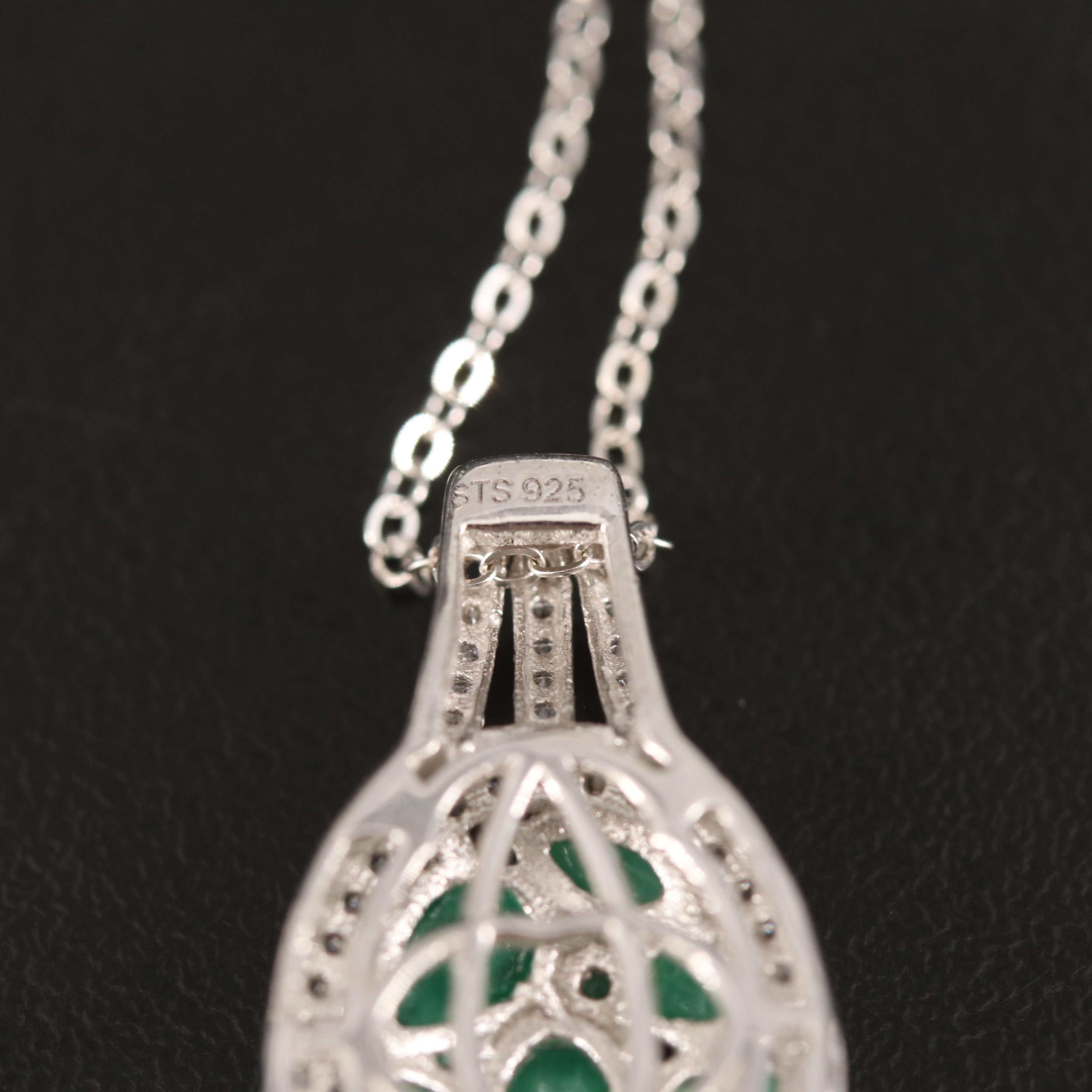Sterling Ring and Pendant Necklace with Emerald and Zircon