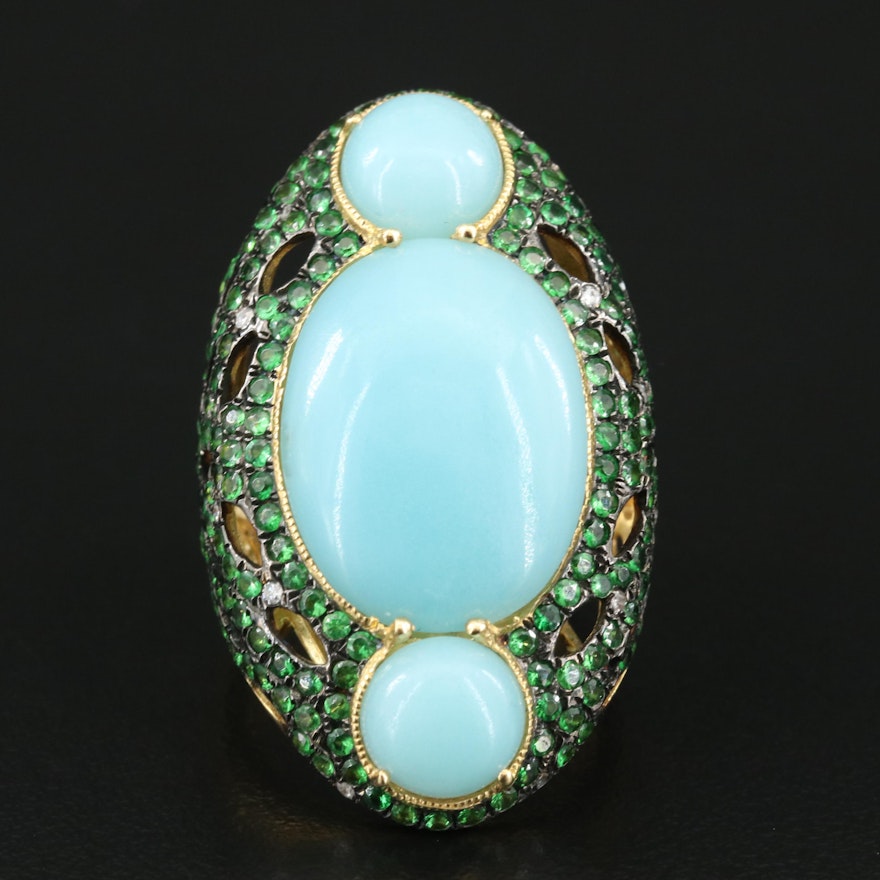 18K Chalcedony, Tsavorite and Diamond Ring