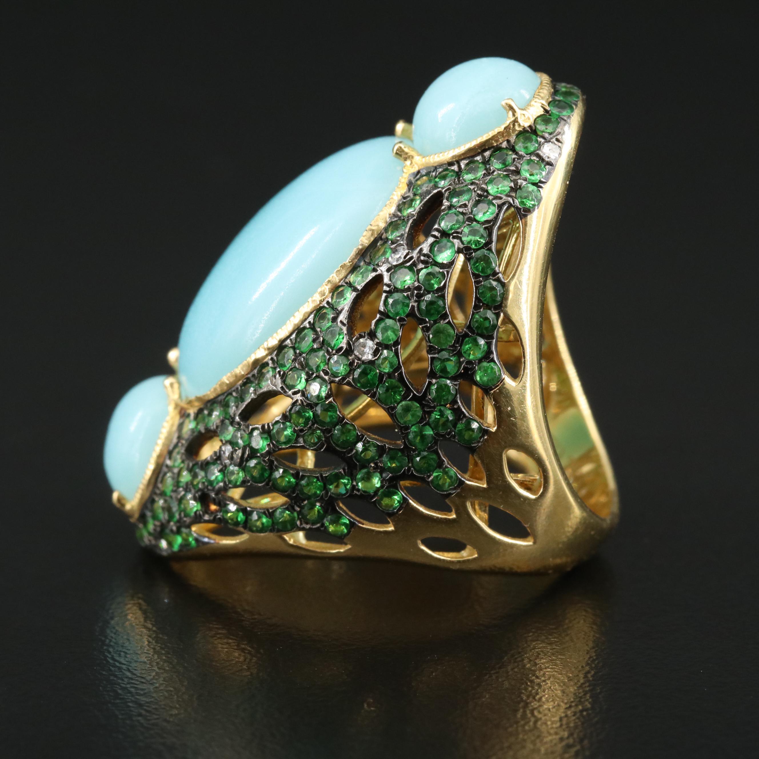 18K Chalcedony, Tsavorite and Diamond Ring