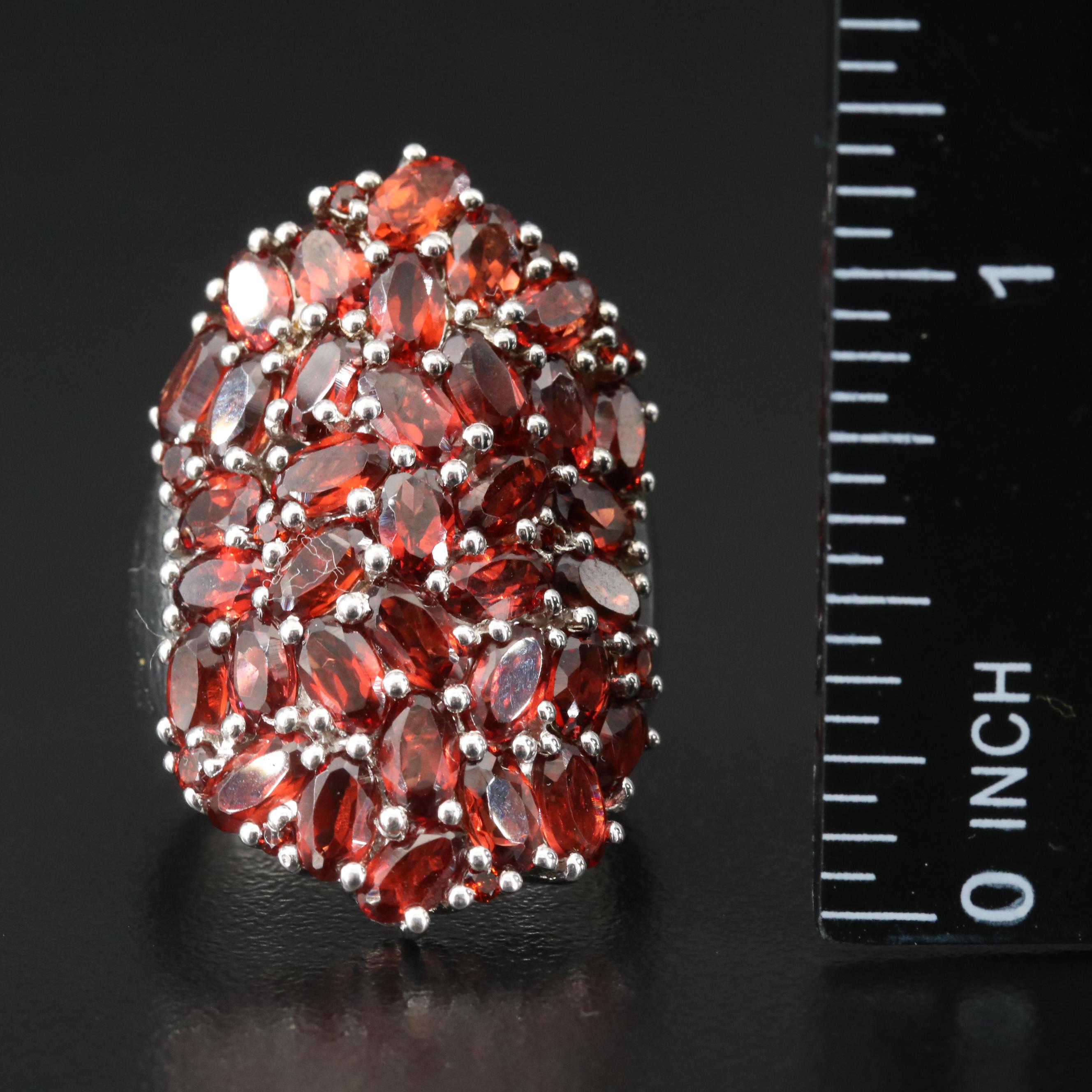 Sterling Garnet Cluster Ring