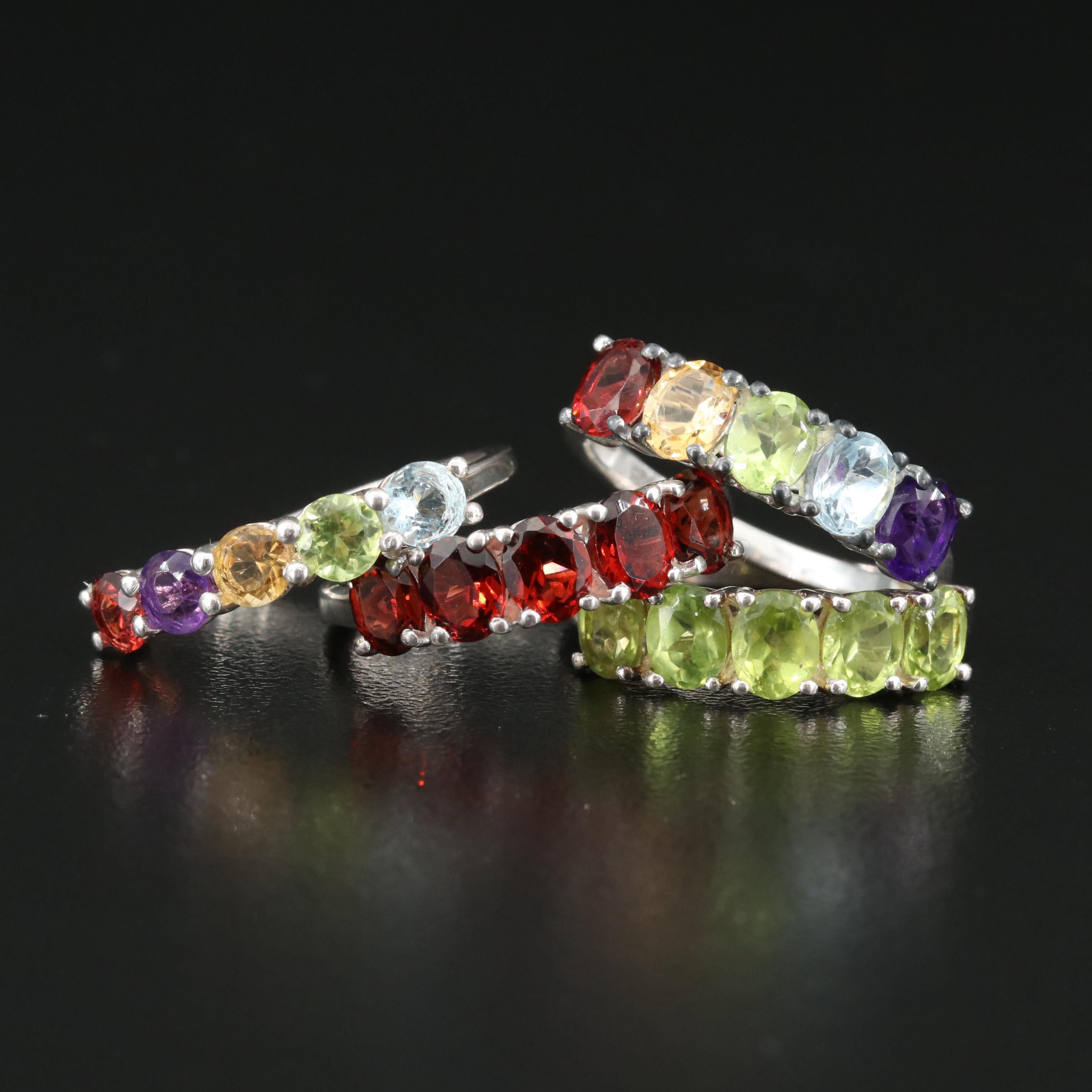 Amethyst, Peridot and Garnet Featured in Sterling Bands