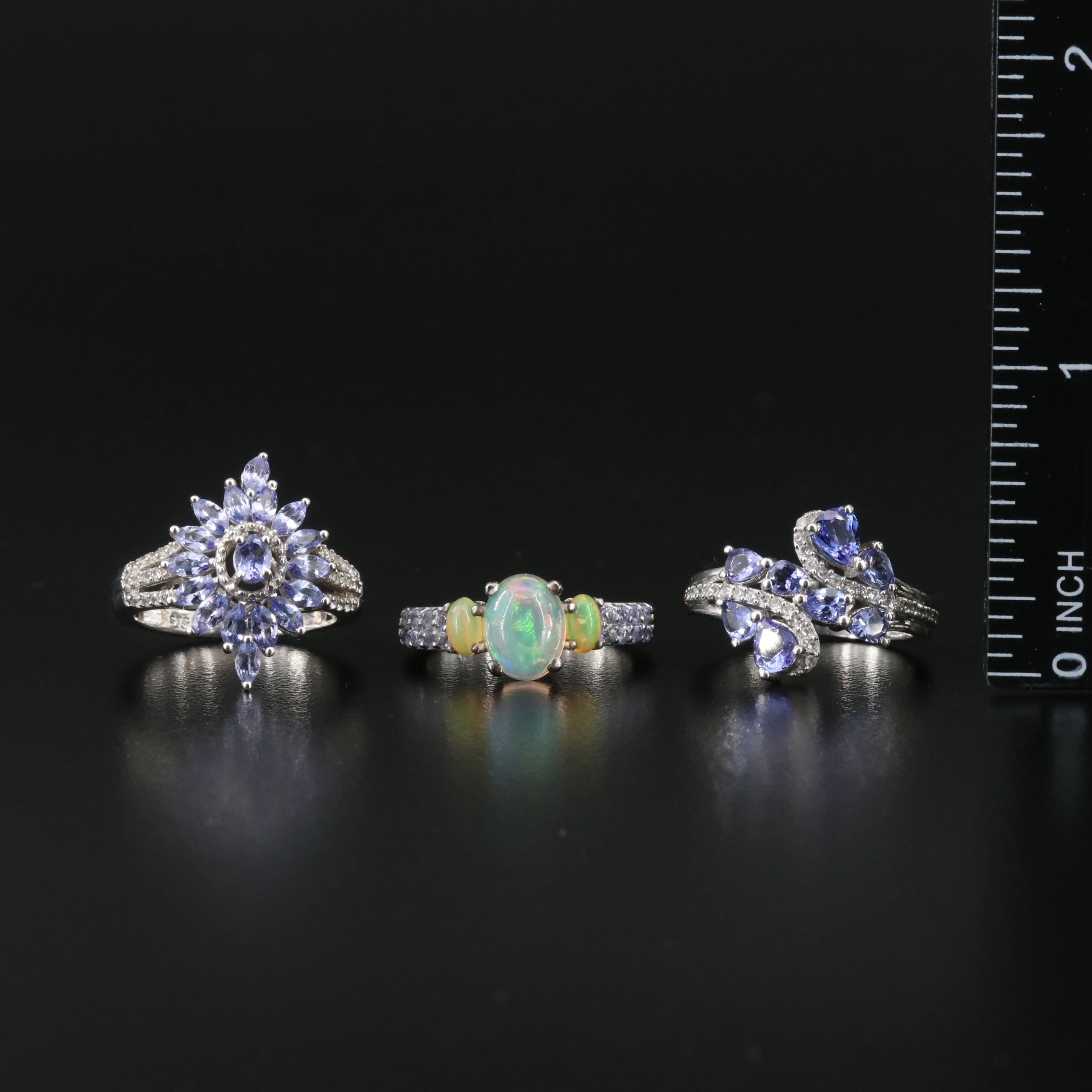 Sterling Tanzanite, Opal and Zircon Rings