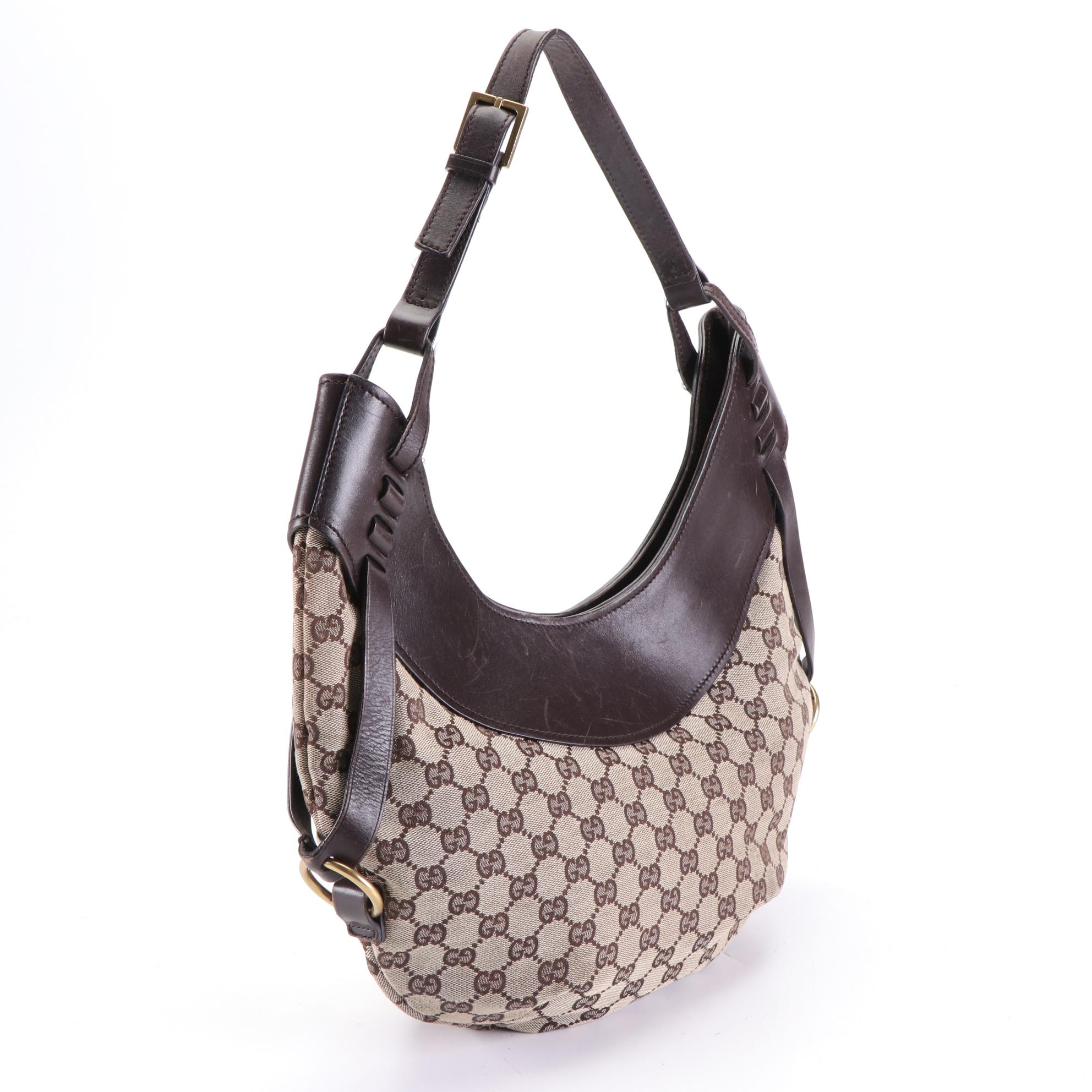 Gucci Half Moon Shoulder Bag in GG Canvas and Leather