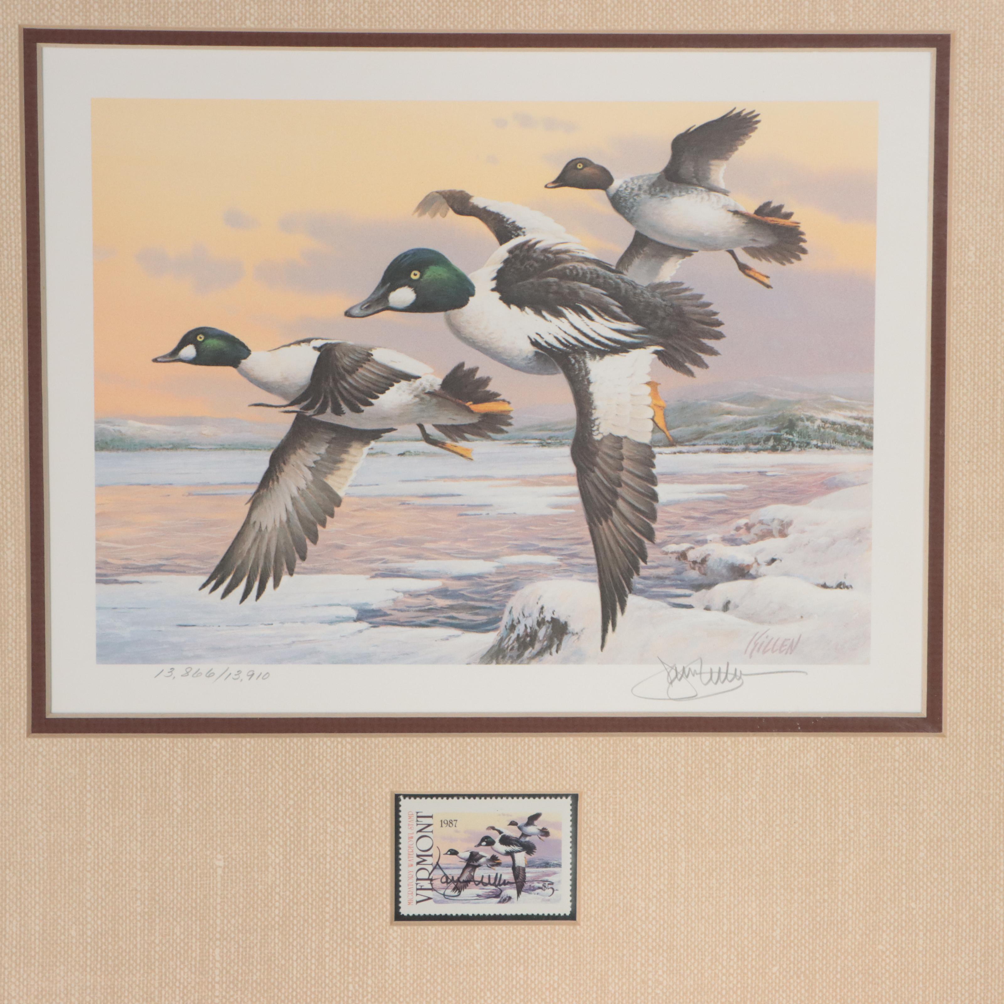 Waterfowl Themed Offset Lithographs and Postage Stamps