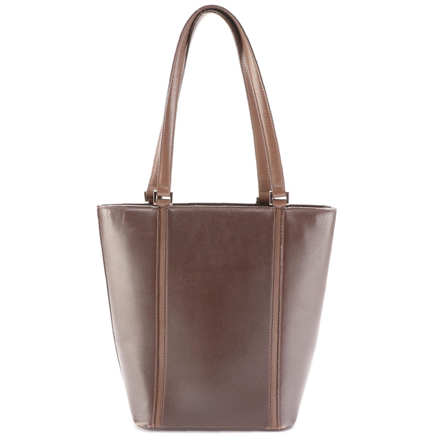 Burberry Small Shoulder Tote in Bicolor Brown Leather