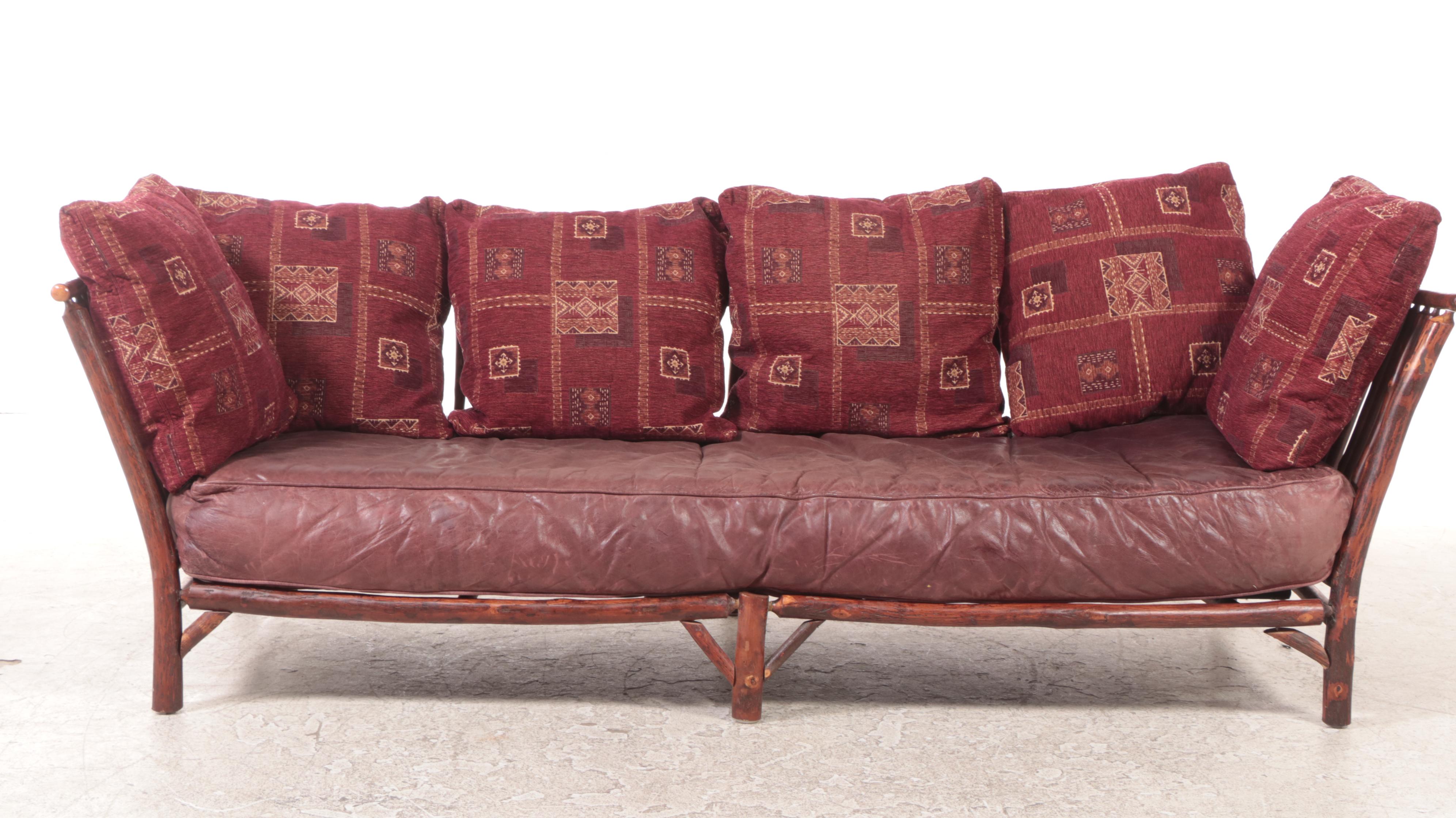 Rustic Twig Sofa with Leather Seat Cushion
