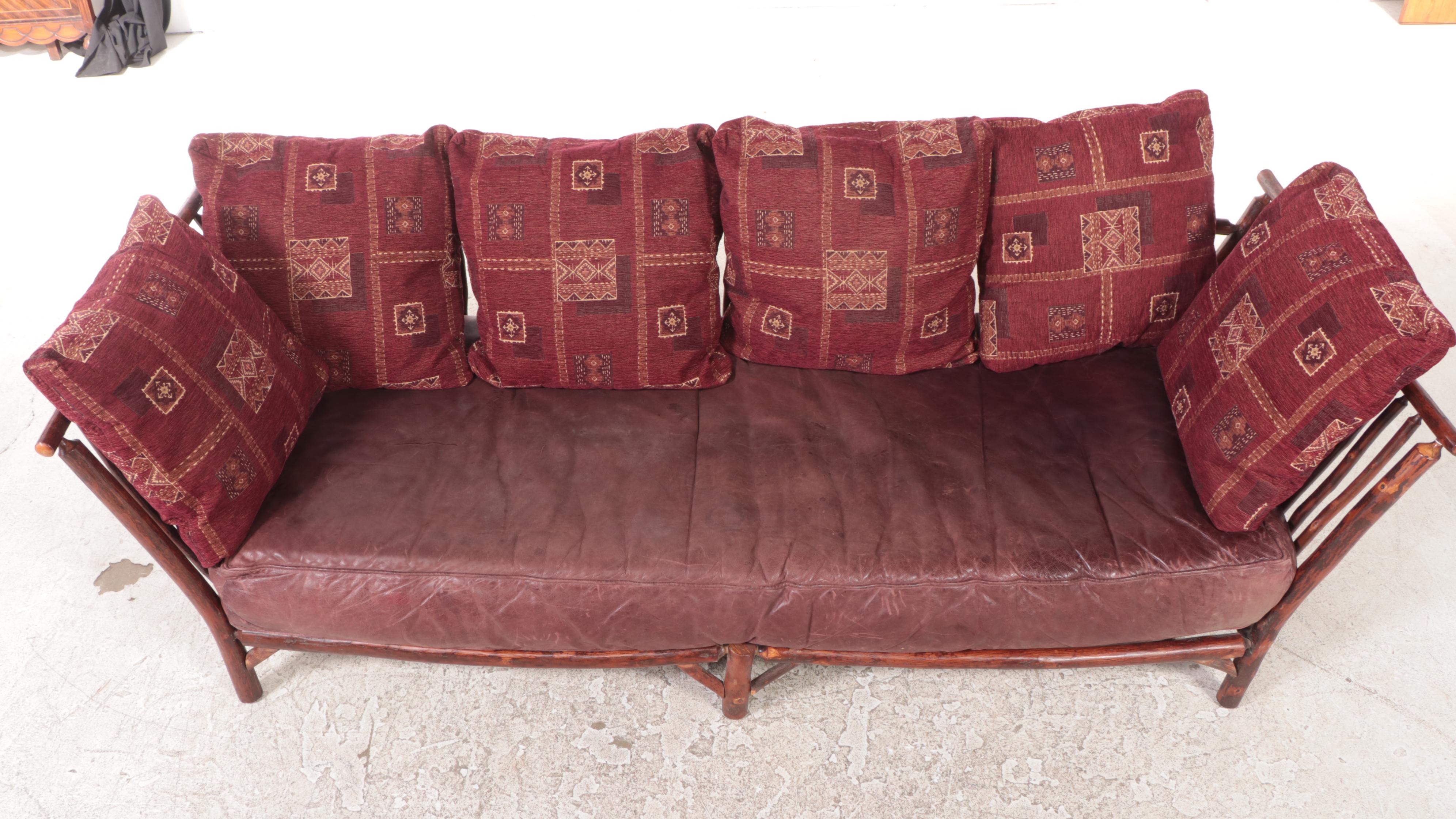 Rustic Twig Sofa with Leather Seat Cushion