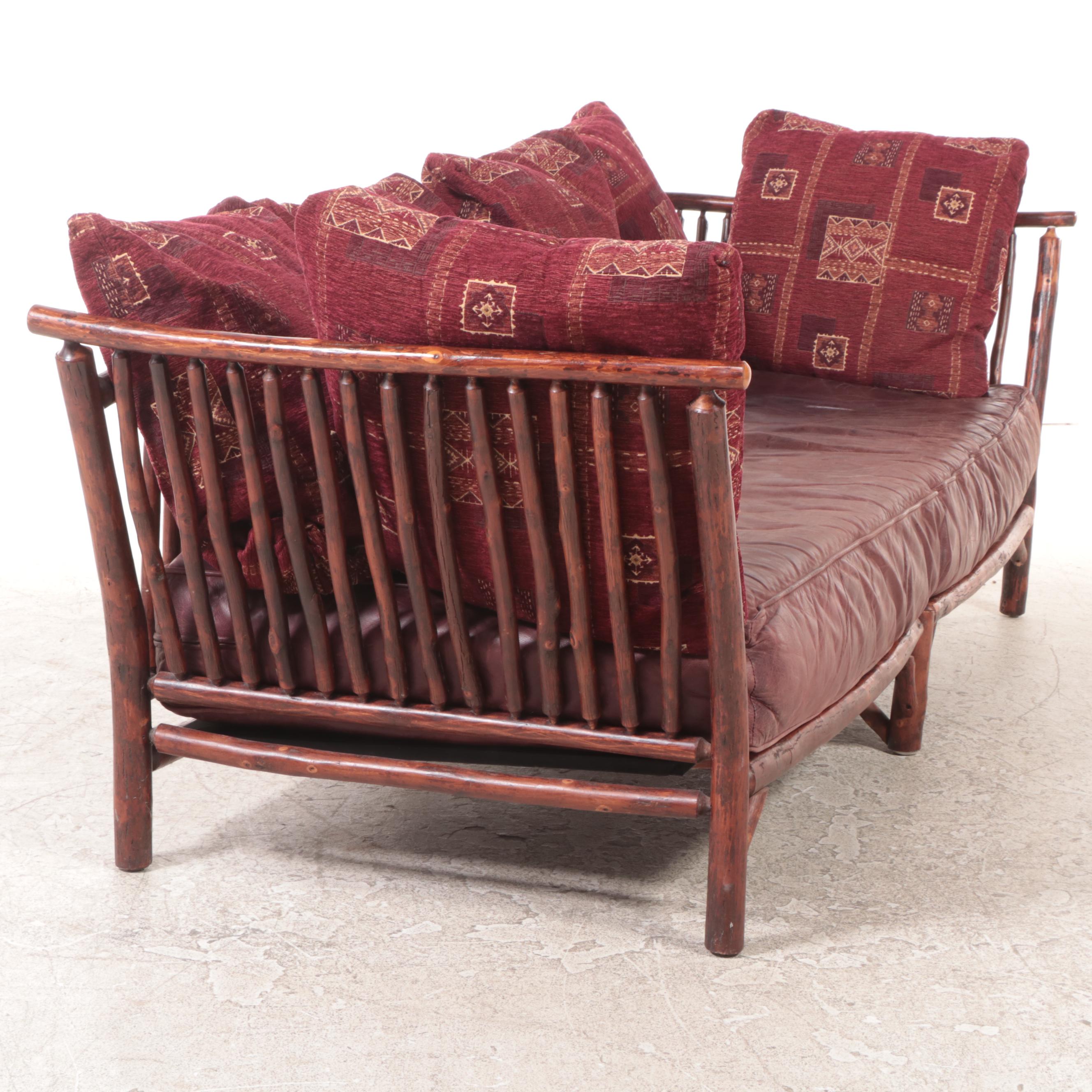 Rustic Twig Sofa with Leather Seat Cushion