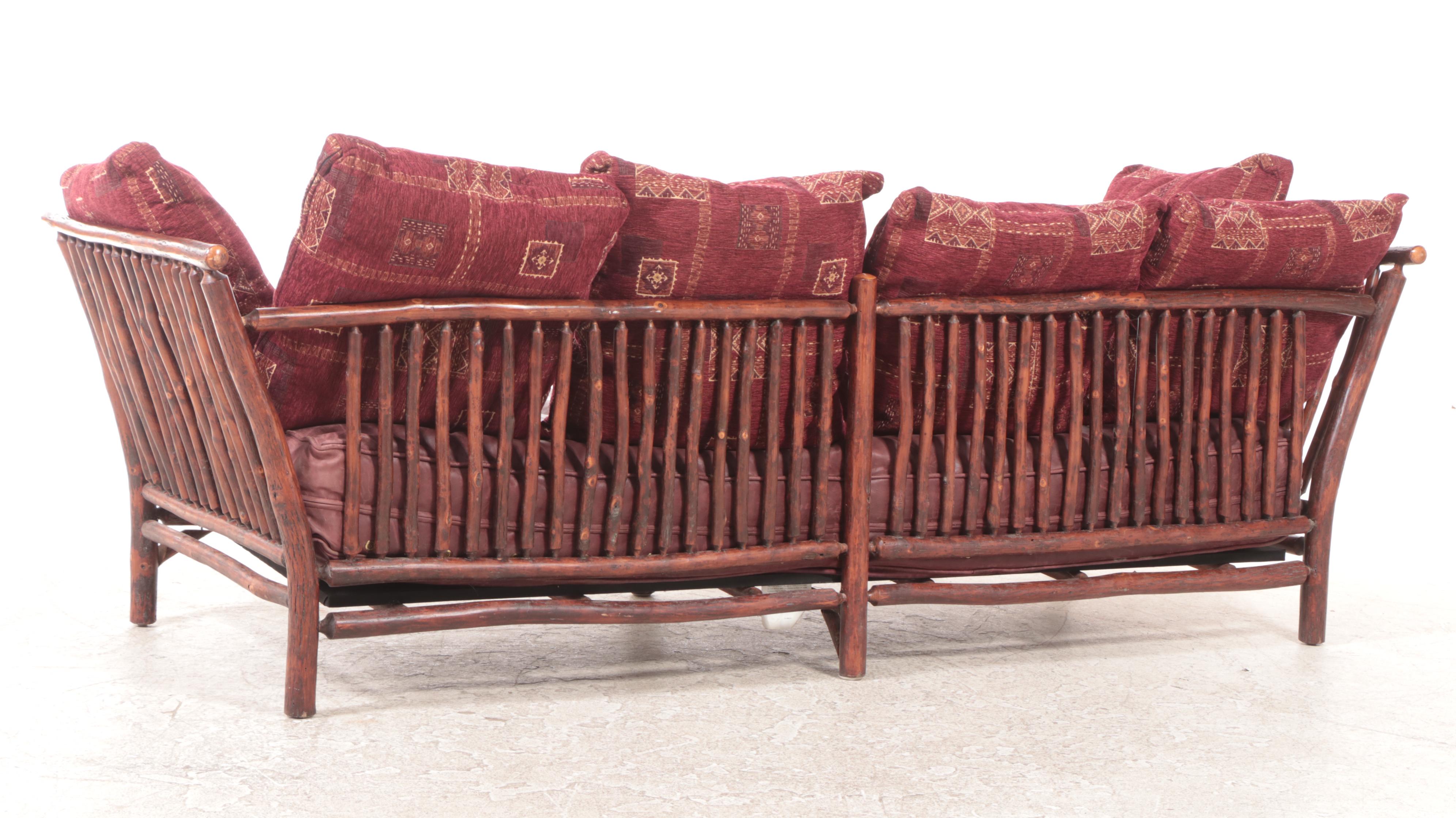 Rustic Twig Sofa with Leather Seat Cushion