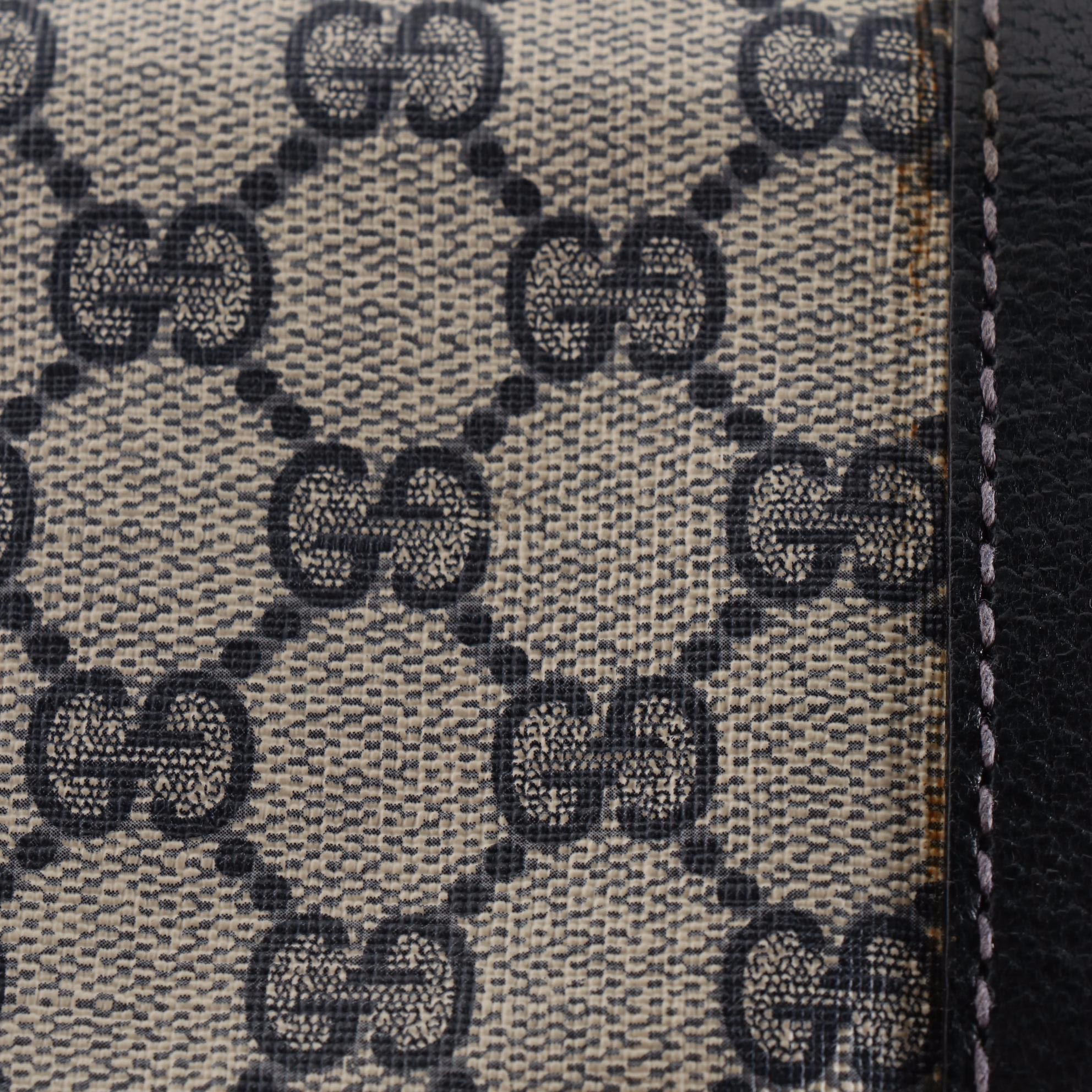 Gucci Boston Bag in Navy GG Supreme Canvas and Cinghiale Leather Trim