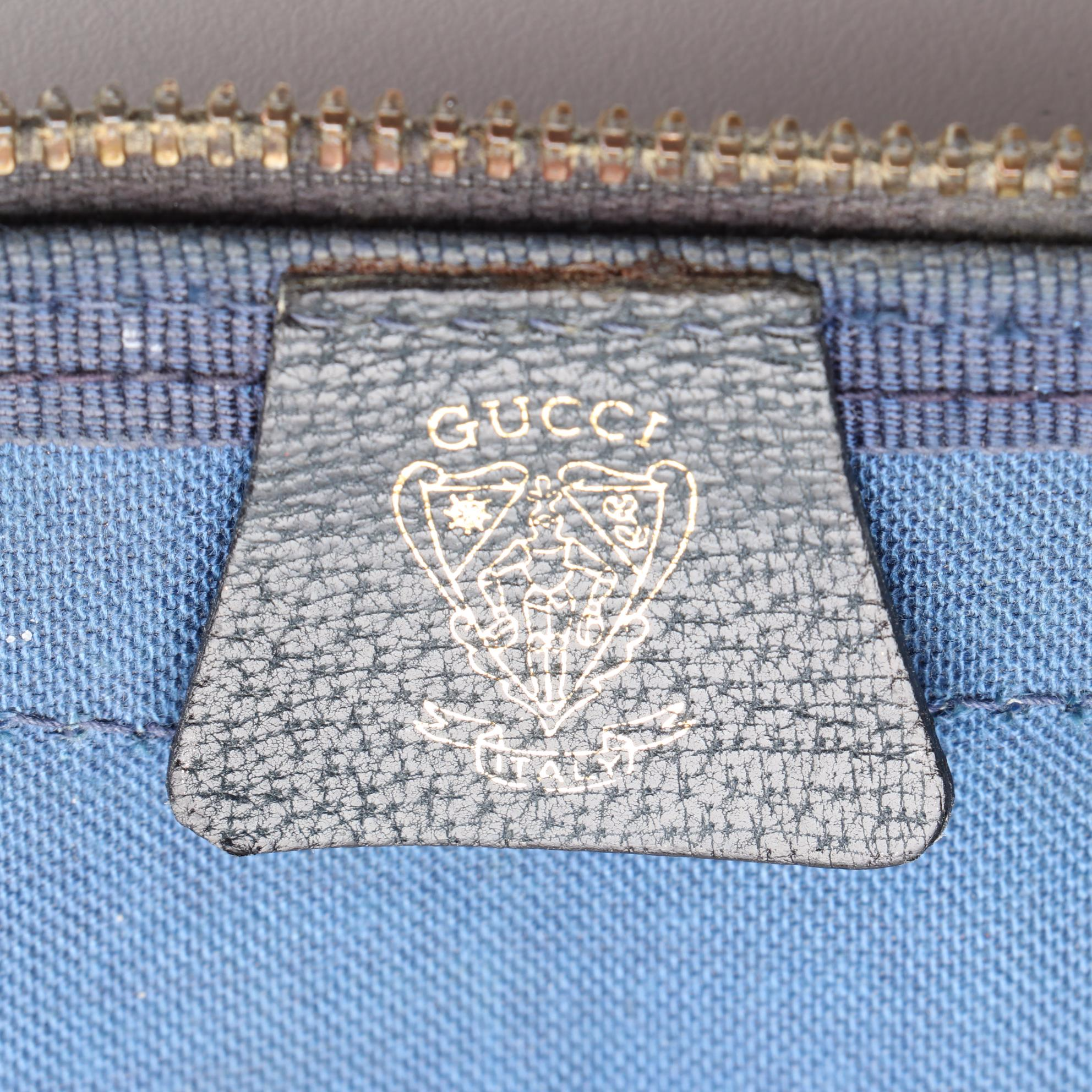 Gucci Boston Bag in Navy GG Supreme Canvas and Cinghiale Leather Trim