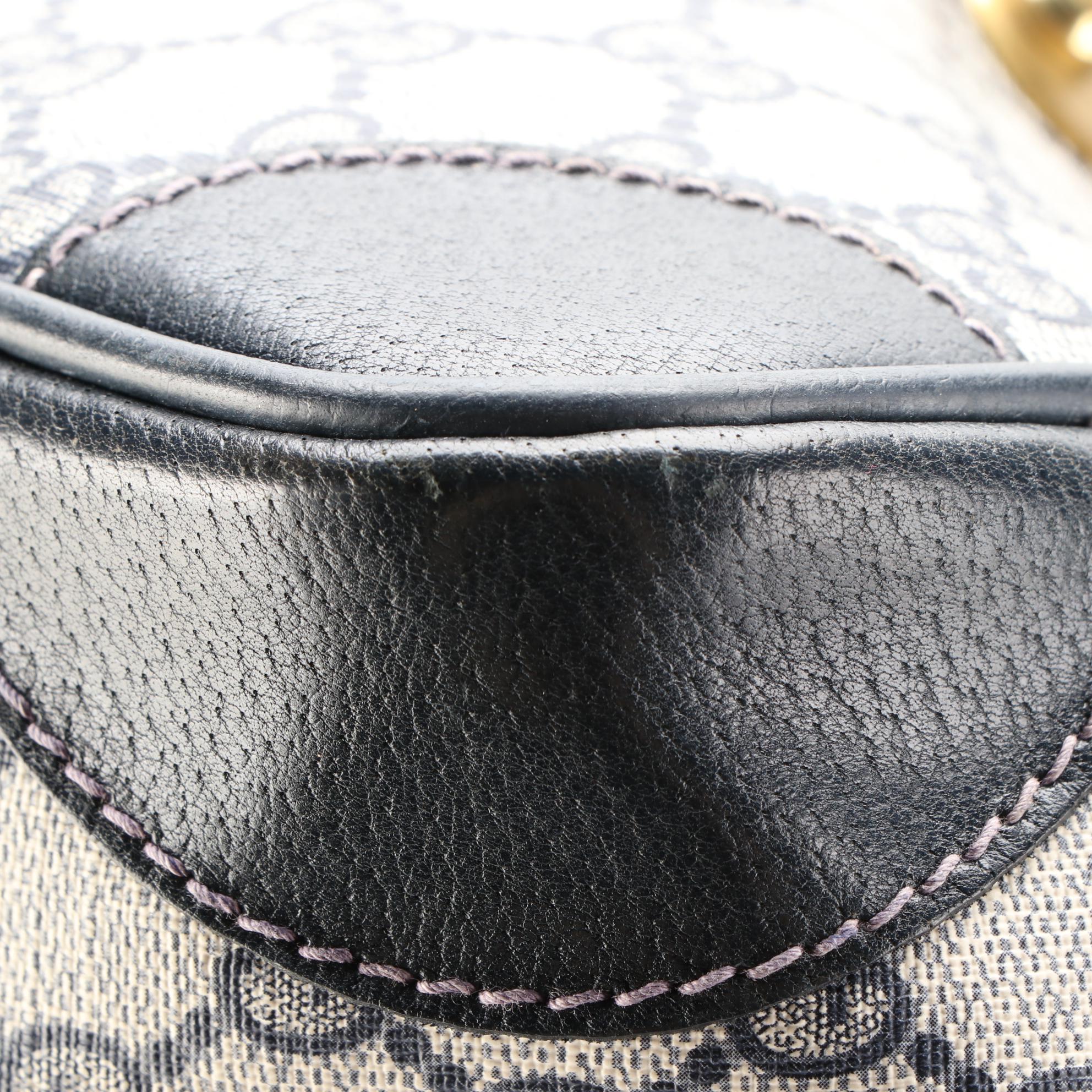 Gucci Boston Bag in Navy GG Supreme Canvas and Cinghiale Leather Trim