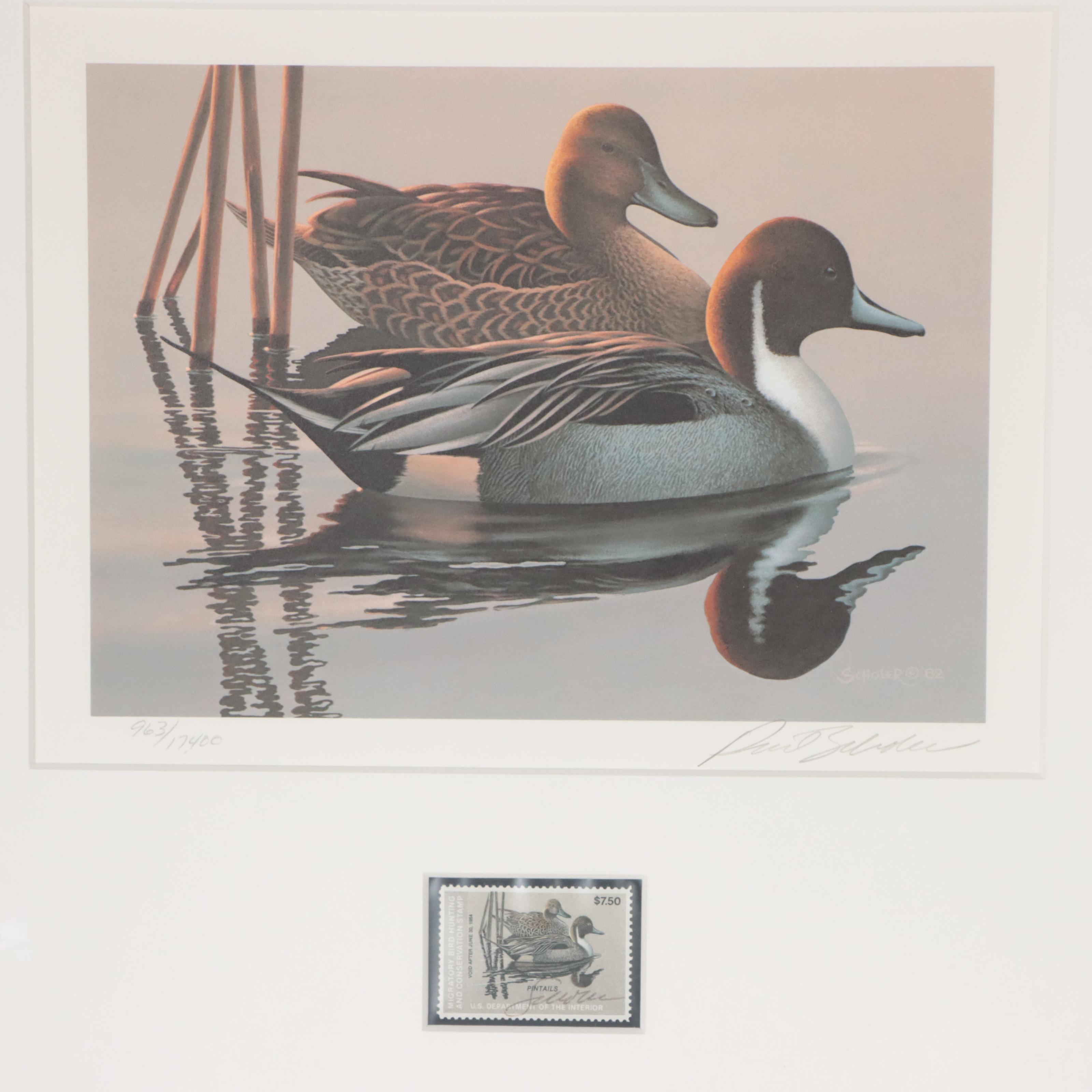 Waterfowl Themed Offset Lithographs and Postage Stamps