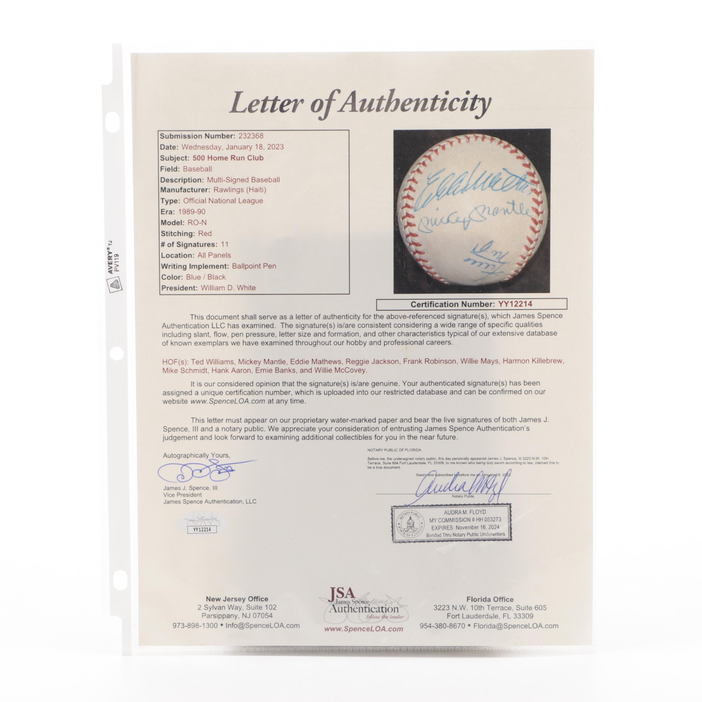 Mantle, Mays, Aaron and More Hall of Fame Players Signed Rawlings Baseball