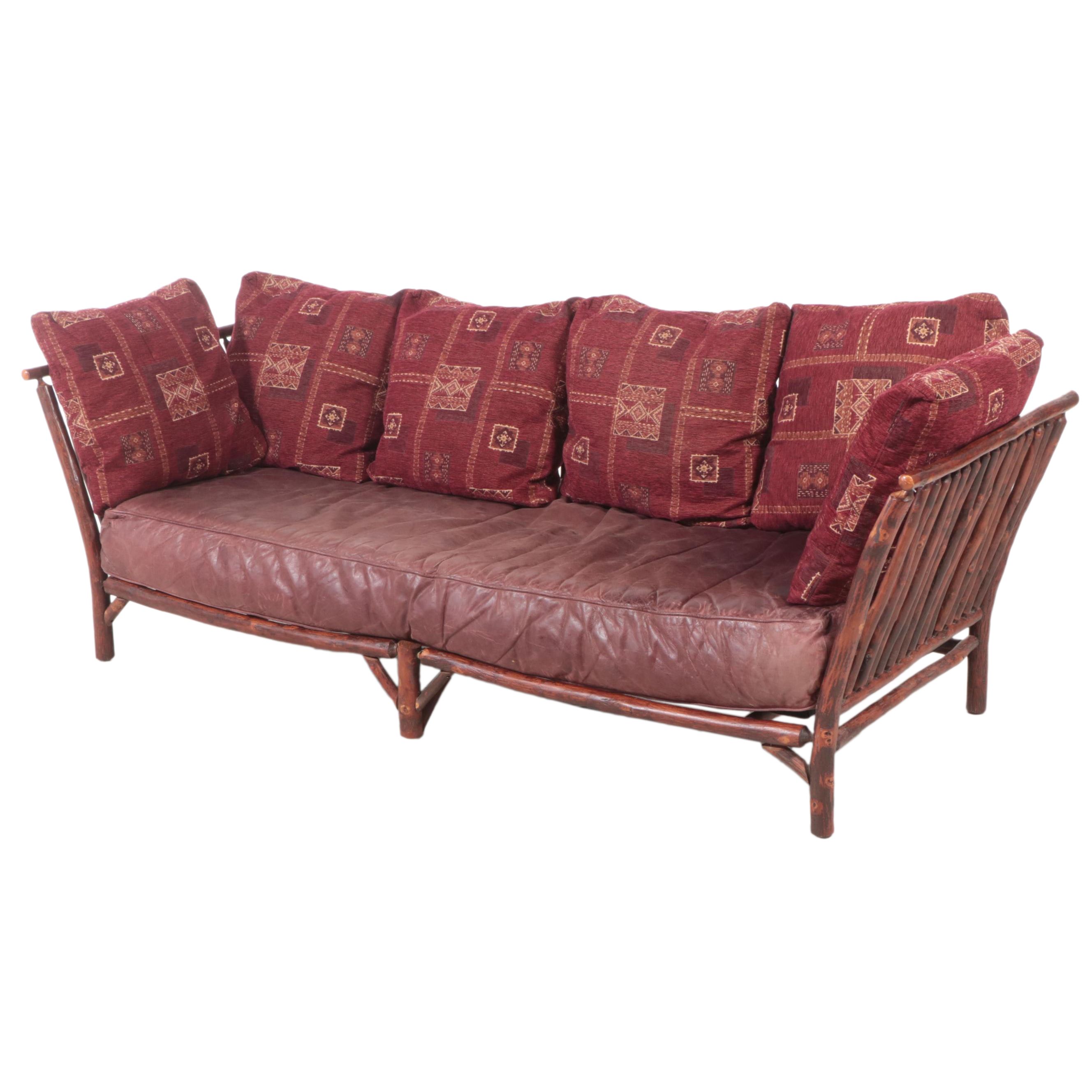 Rustic Twig Sofa with Leather Seat Cushion