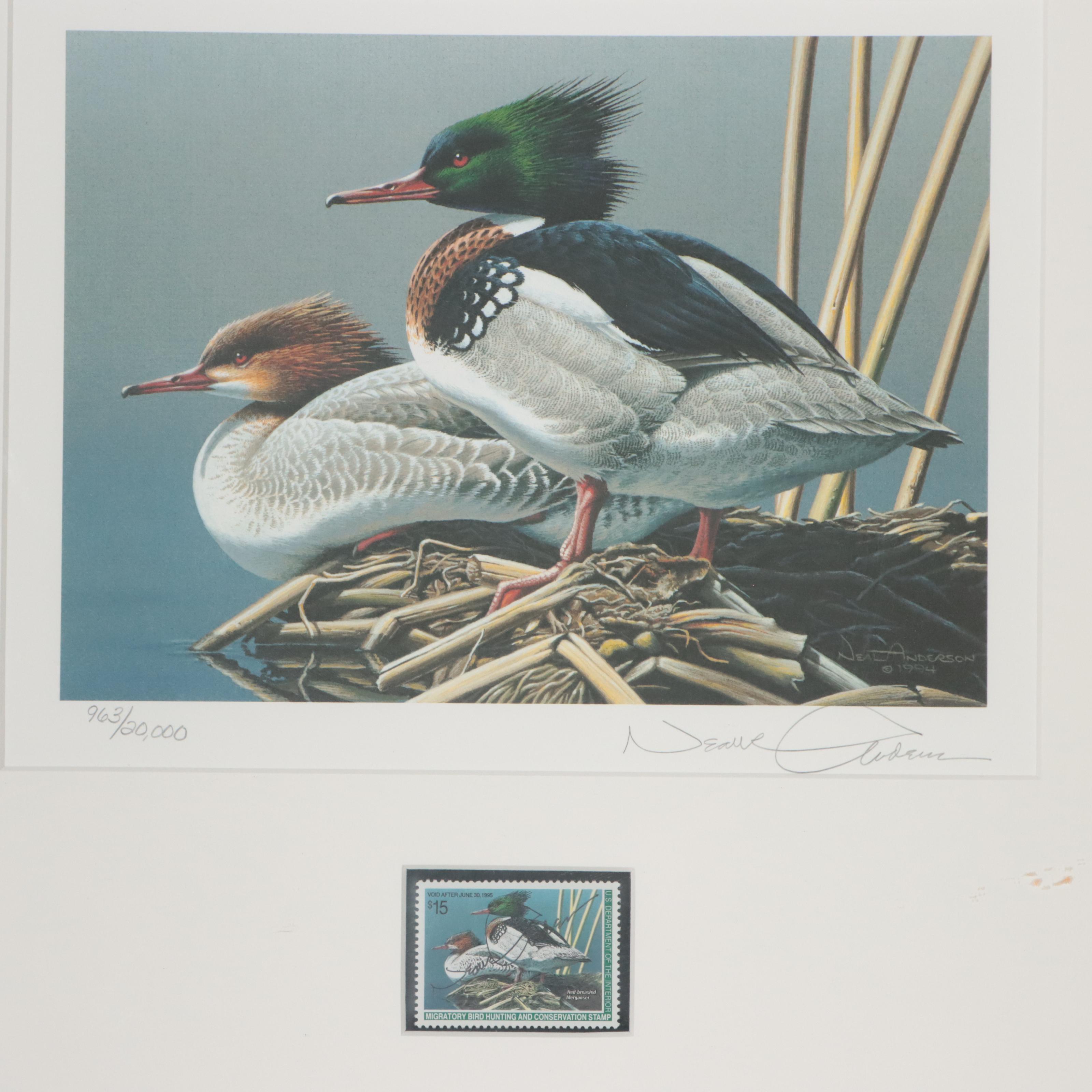 Waterfowl Themed Offset Lithographs and Postage Stamps
