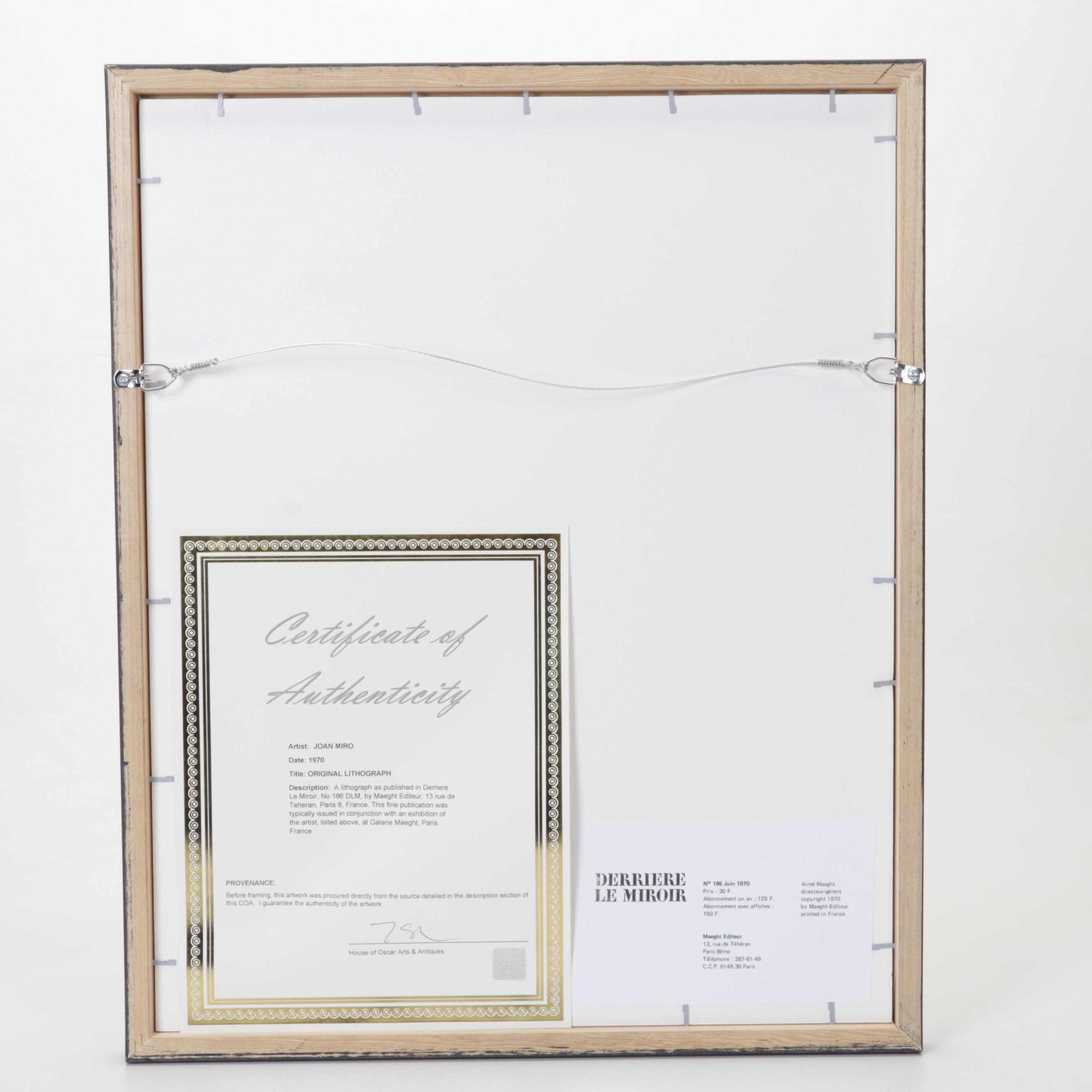 Joan Miró Color Lithograph for "Derrière le Miroir," 1970