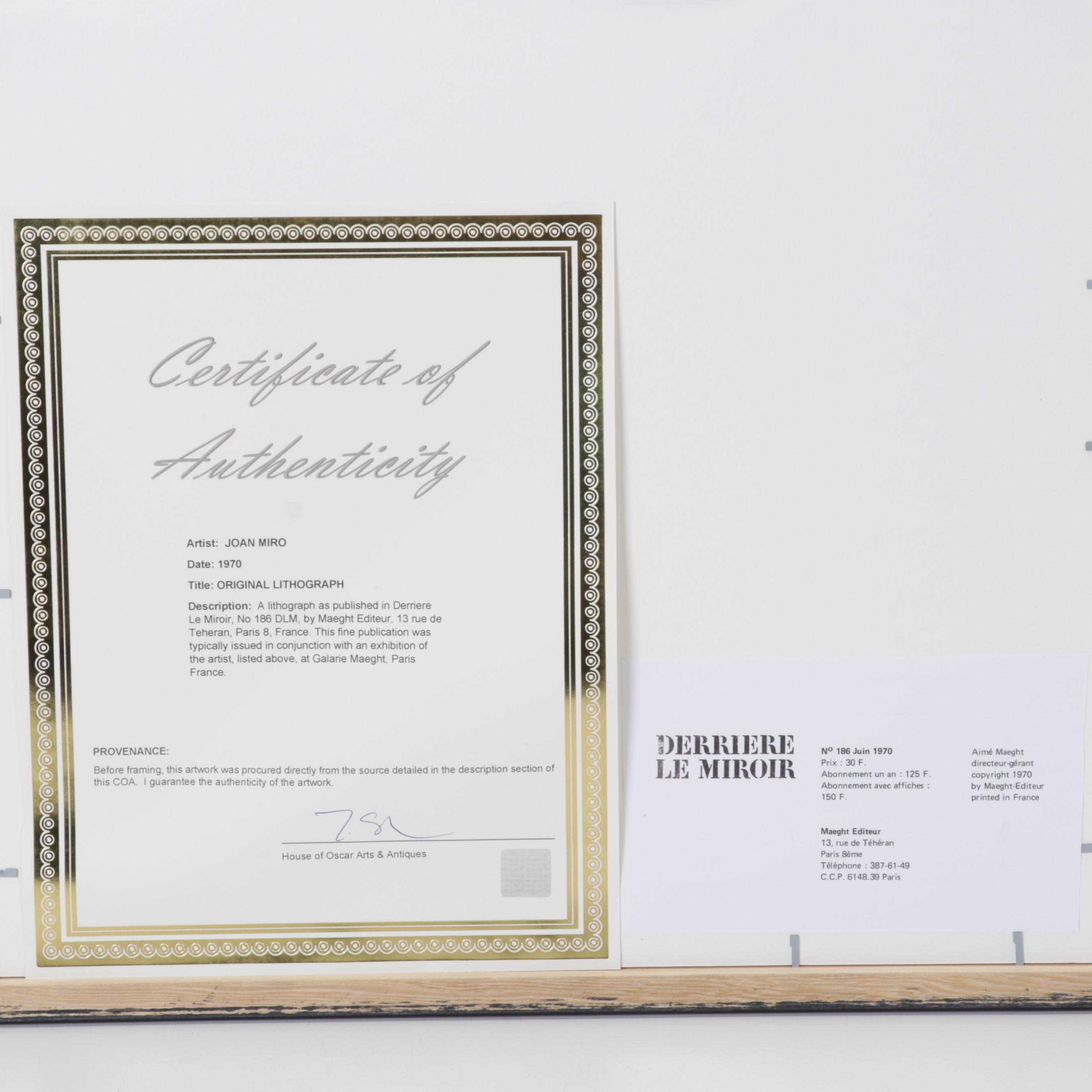 Joan Miró Color Lithograph for "Derrière le Miroir," 1970