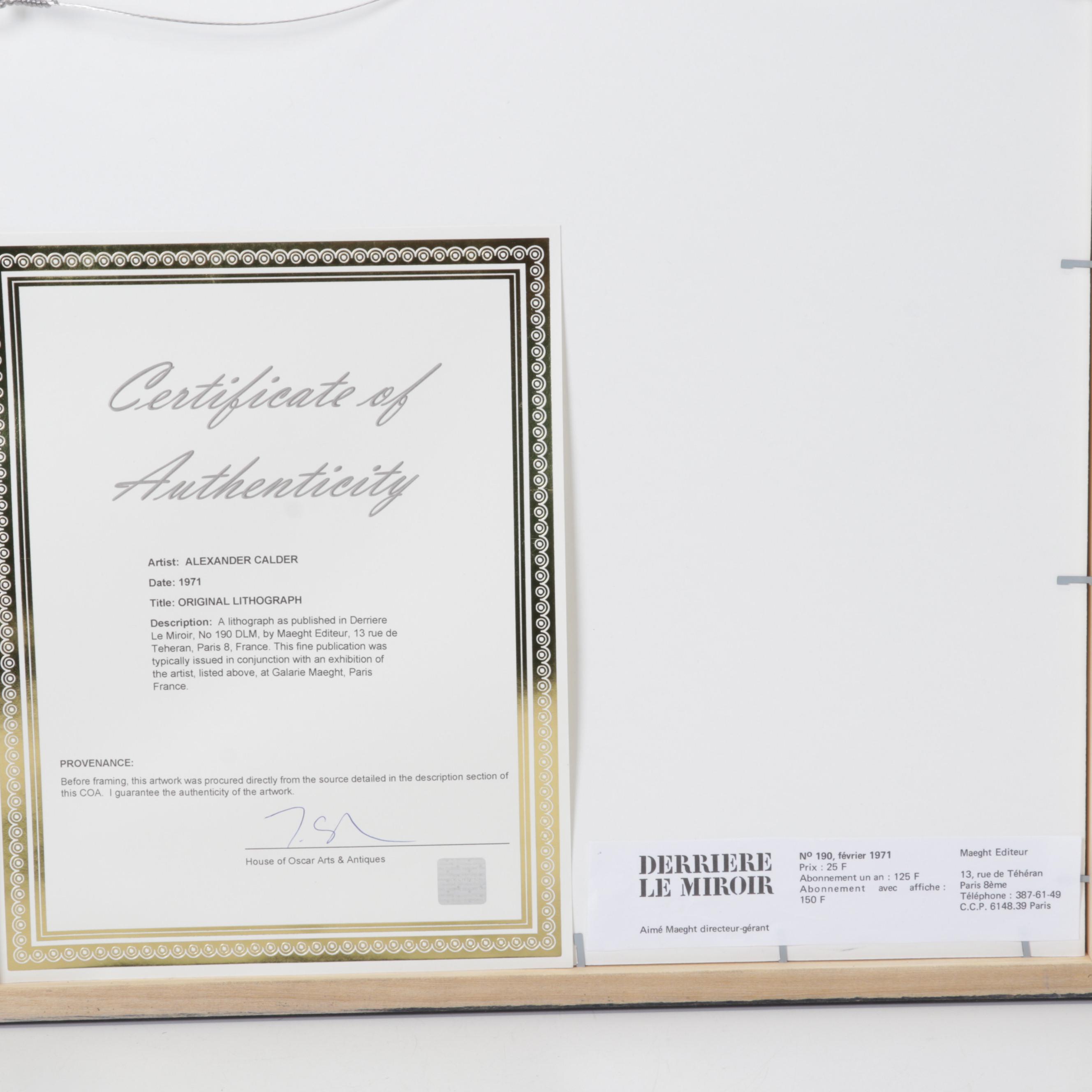 Alexander Calder Color Lithograph for "Derrière le Miroir," 1971