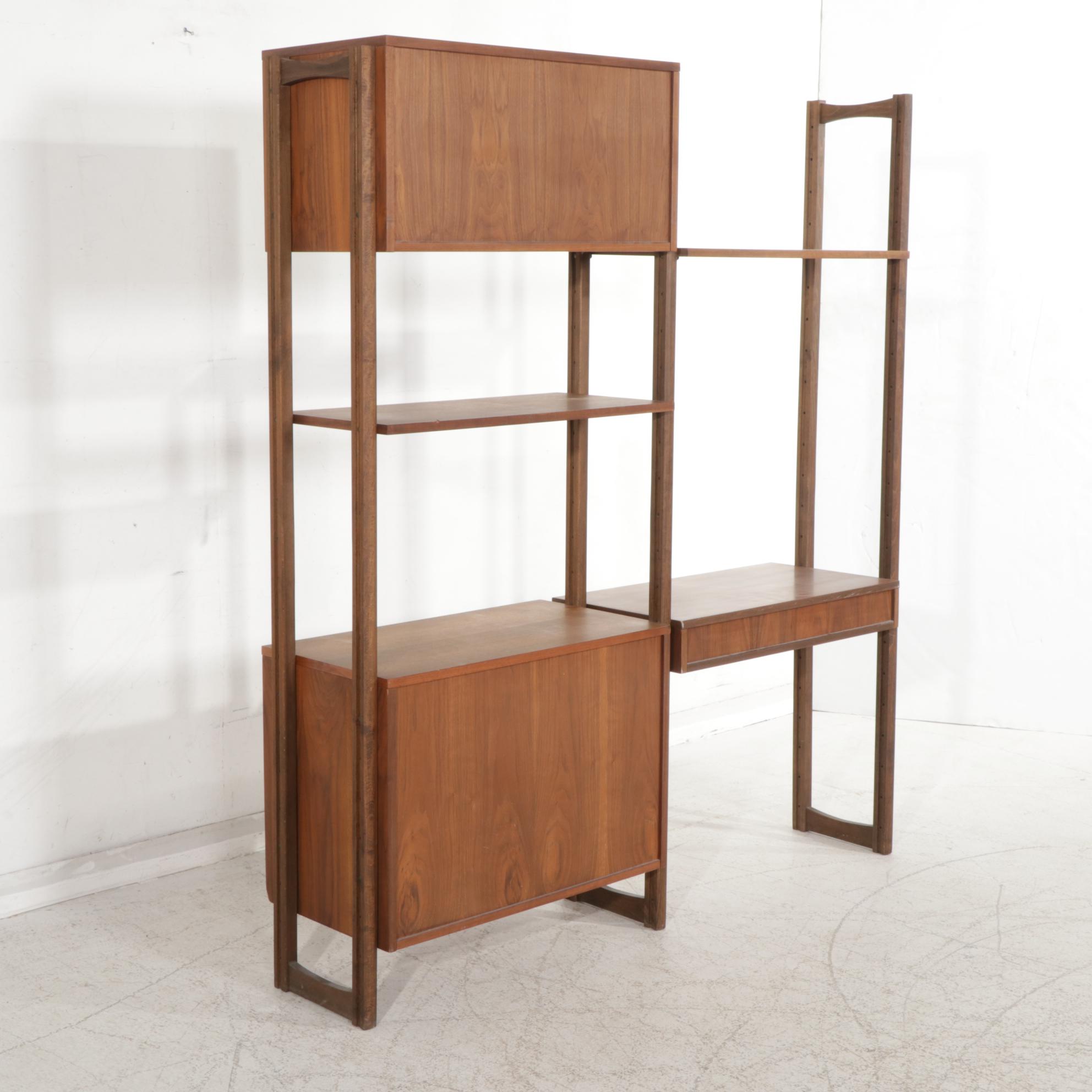 Mid Century Modern Walnut Shelf Unit with Desk, Late 20th Century