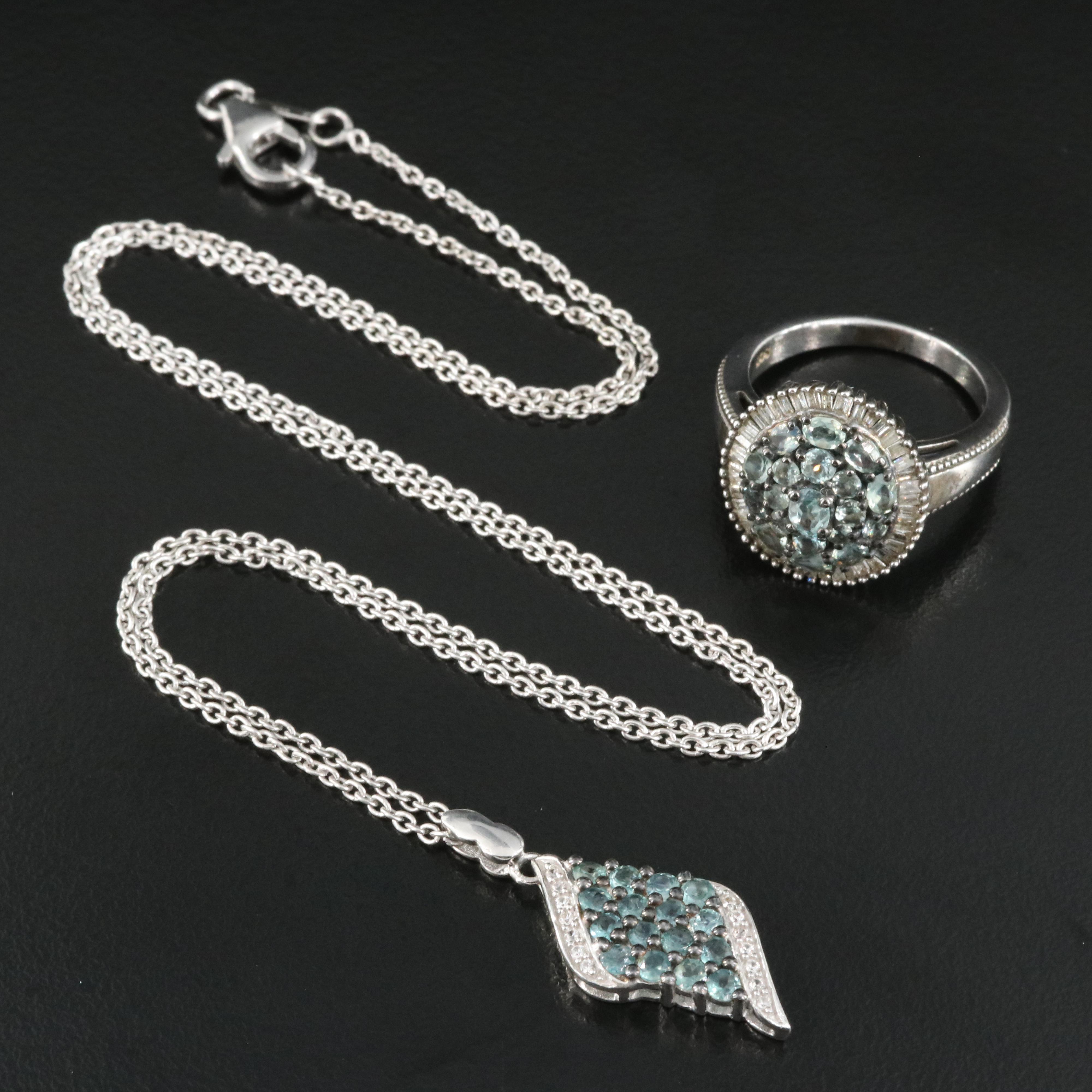 Sterling Ring and Necklace Including Alexandrite, White Zircon and Diamond