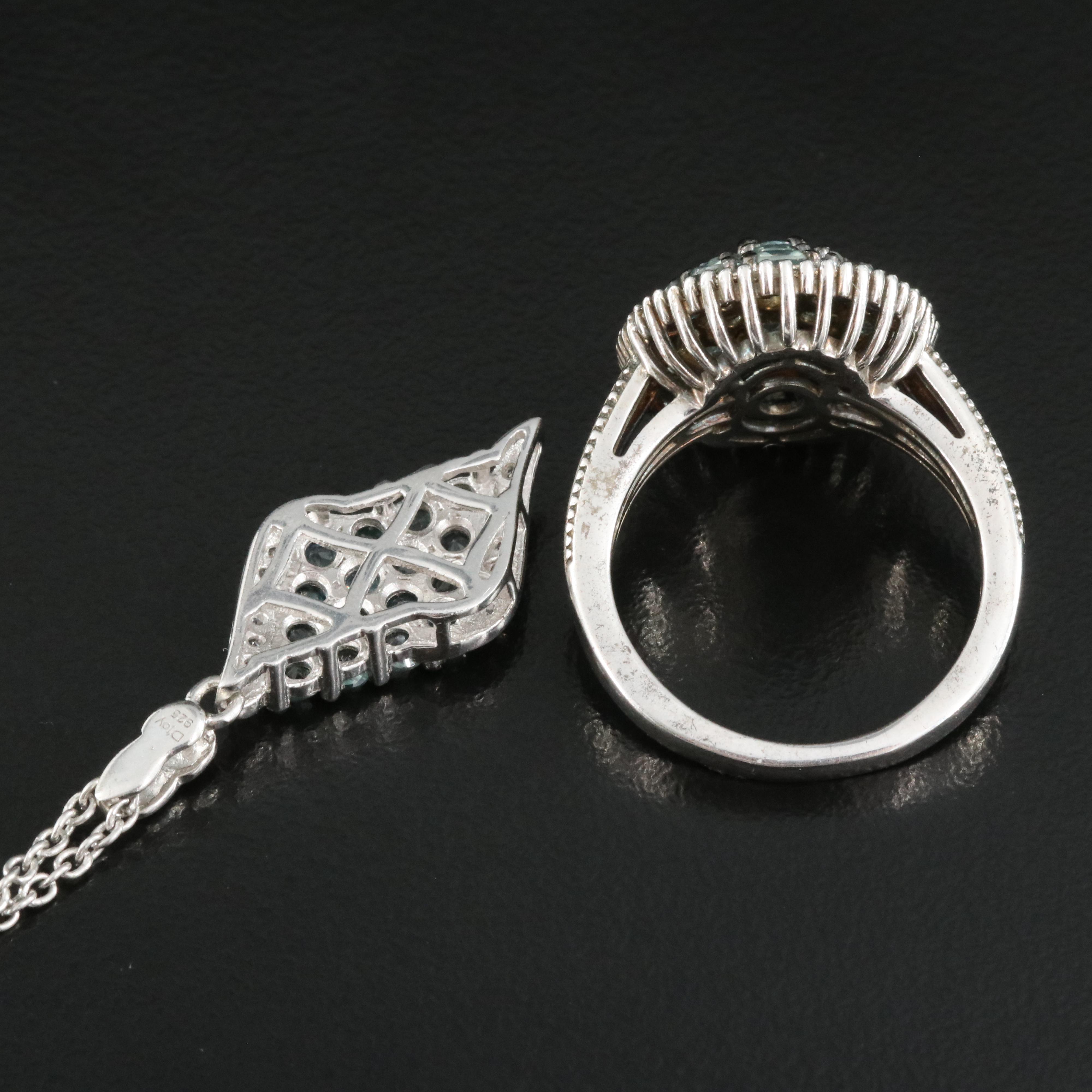 Sterling Ring and Necklace Including Alexandrite, White Zircon and Diamond