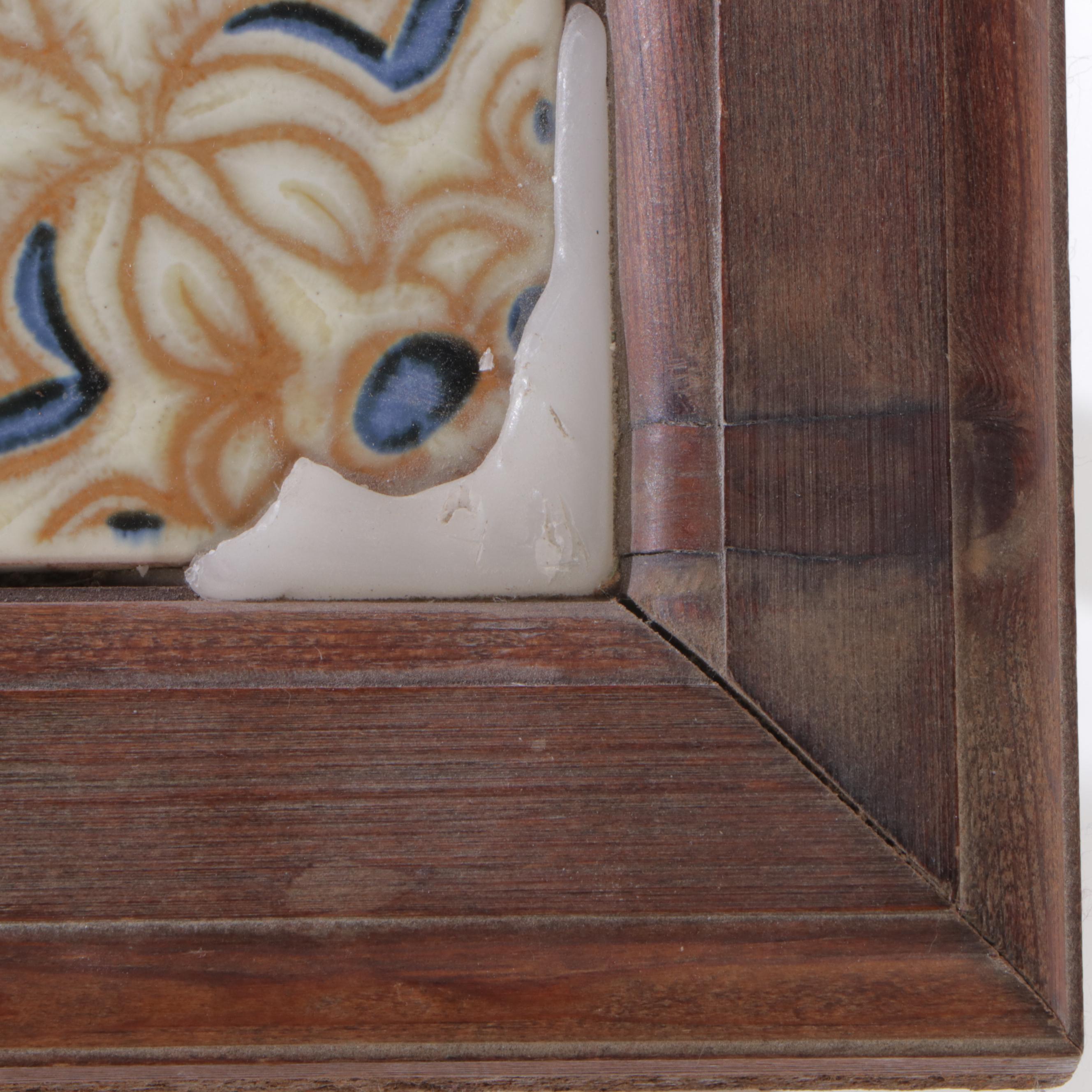 Pine and Ceramic Tile-Top Plant Stand