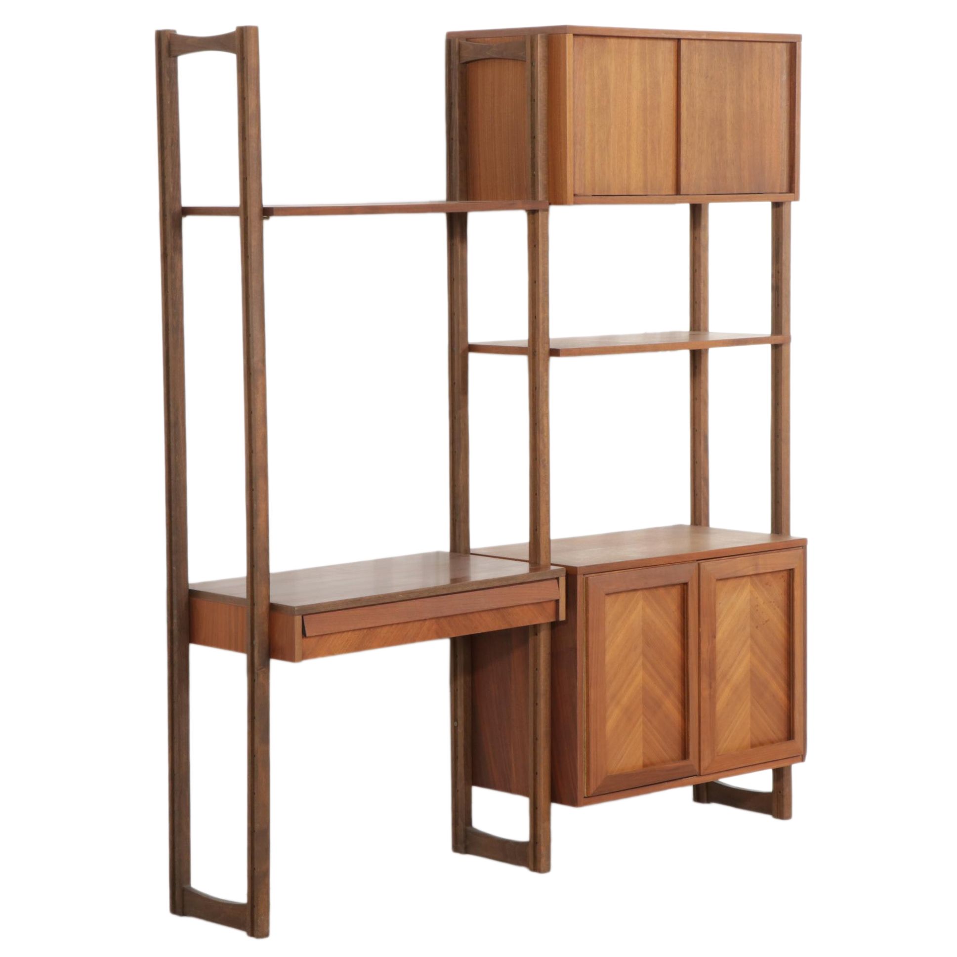 Mid Century Modern Walnut Shelf Unit with Desk, Late 20th Century